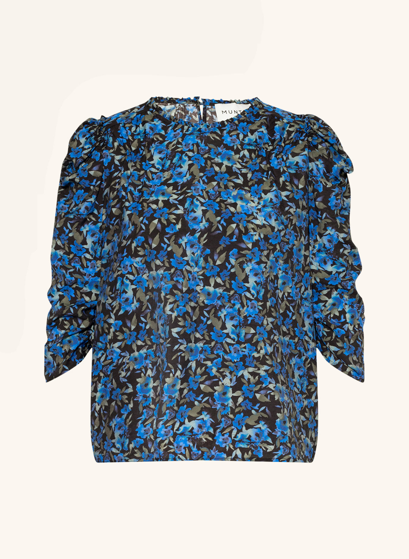MUNTHE Shirt blouse ALUND with 3/4 sleeves, Color: BLACK/ BLUE/ OLIVE (Image 1)