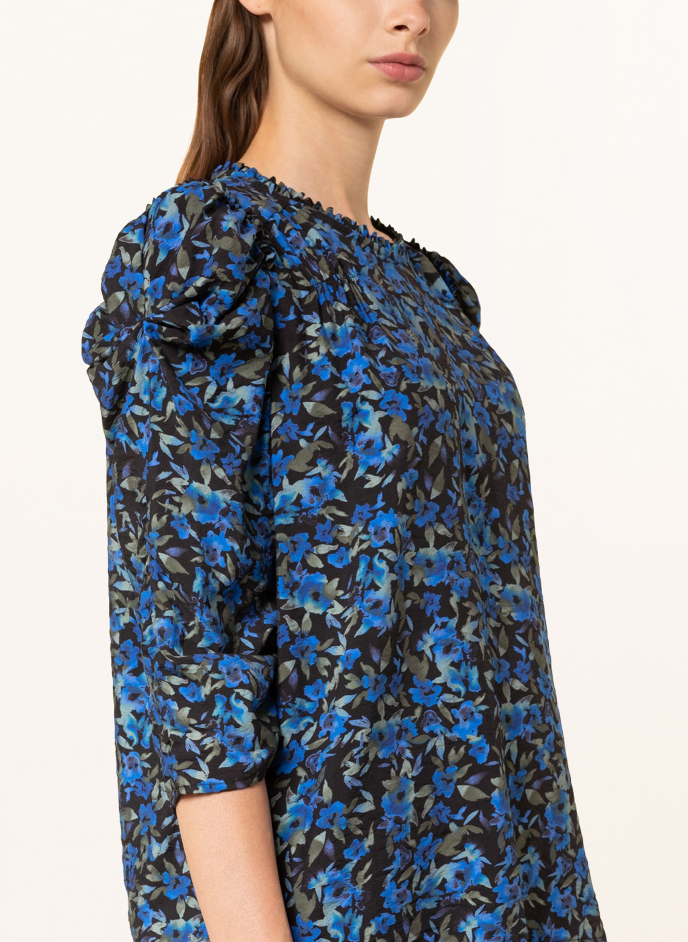 MUNTHE Shirt blouse ALUND with 3/4 sleeves, Color: BLACK/ BLUE/ OLIVE (Image 4)