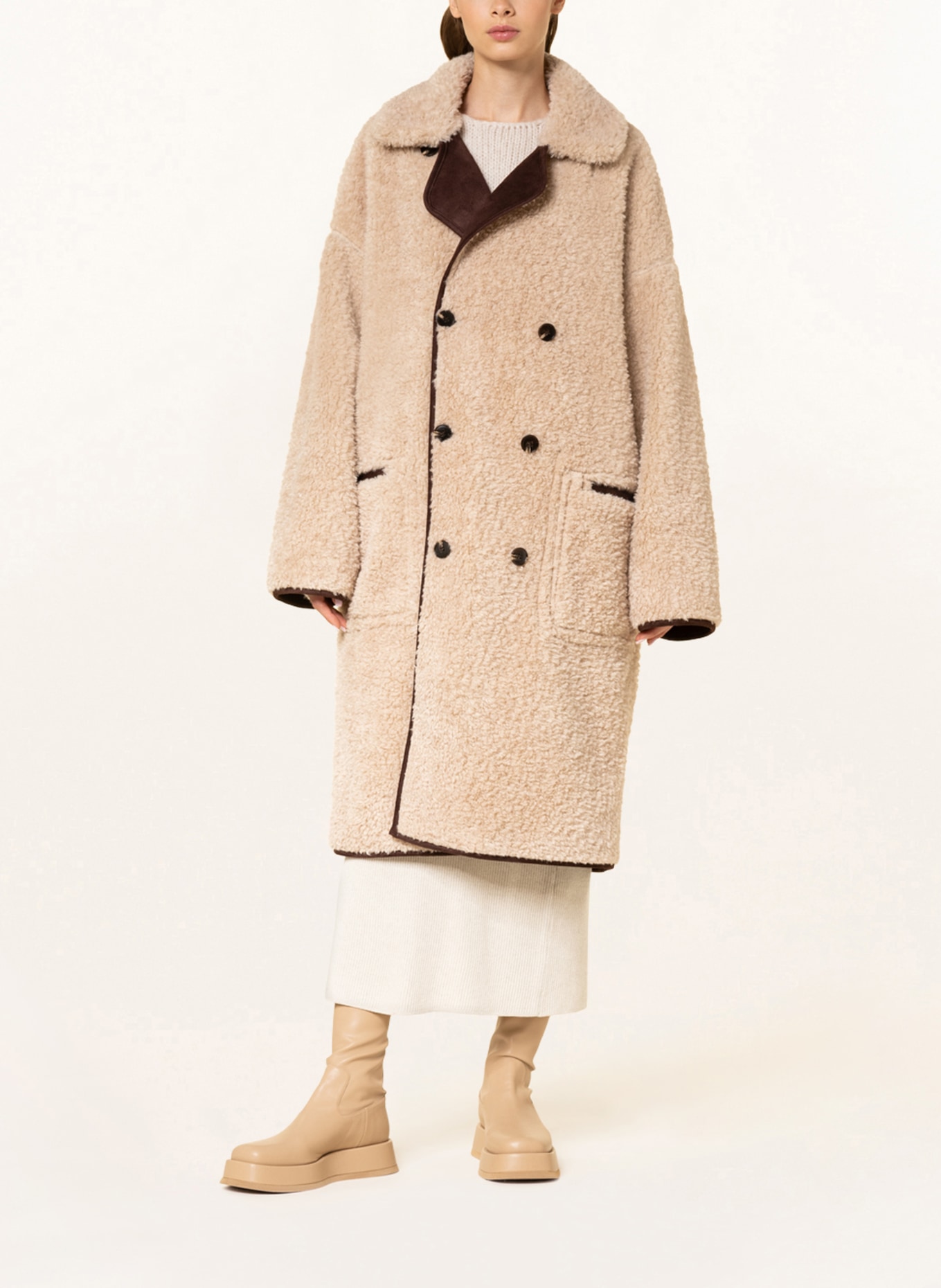 MUNTHE Teddy coat INCASA reversible, Color: DARK BROWN/ CREAM (Image 2)