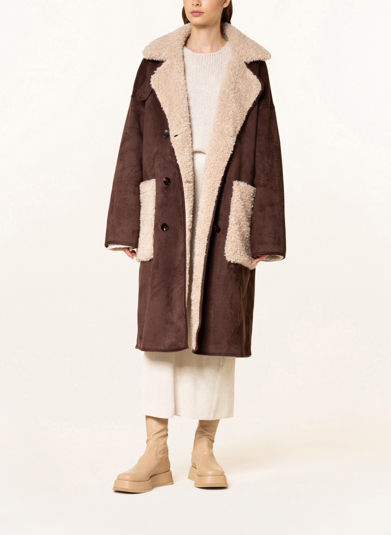 MUNTHE Teddy coat INCASA reversible, Color: DARK BROWN/ CREAM (Image 3)