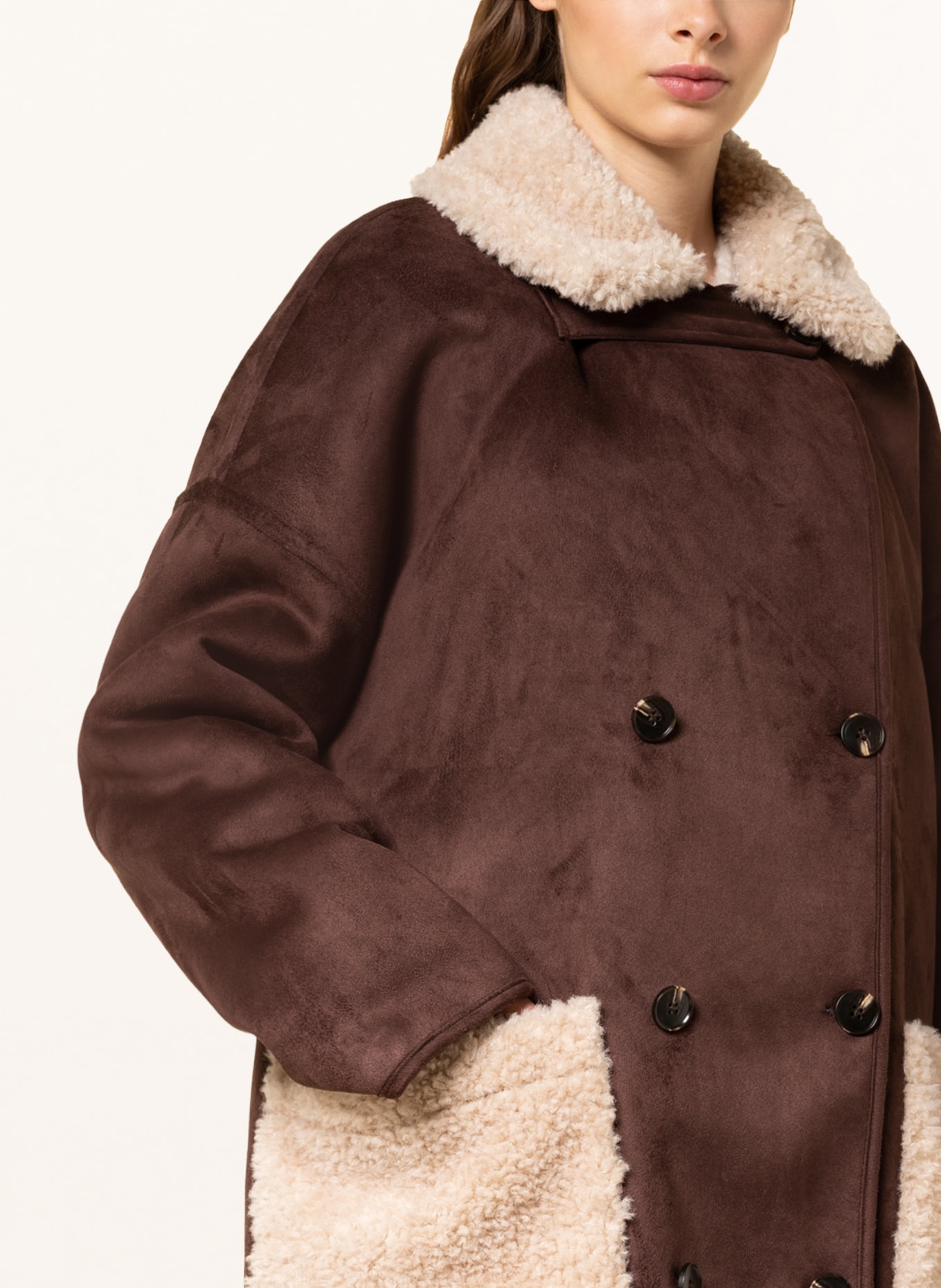 MUNTHE Teddy coat INCASA reversible, Color: DARK BROWN/ CREAM (Image 5)