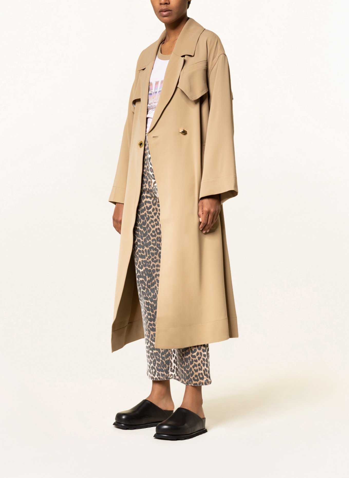 GANNI Trench coat with 3/4 sleeves, Color: LIGHT BROWN (Image 2)