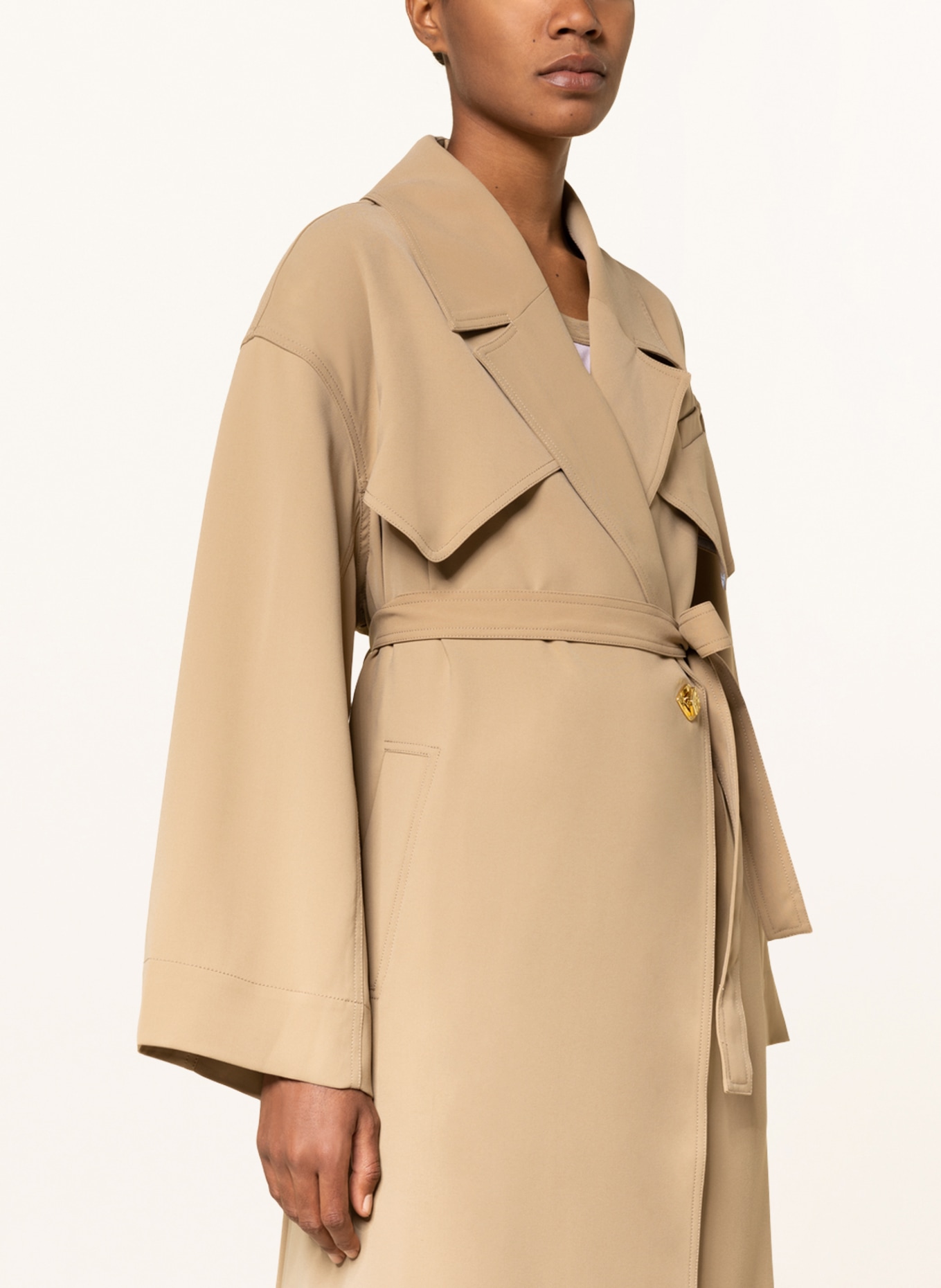 GANNI Trench coat with 3/4 sleeves, Color: LIGHT BROWN (Image 4)