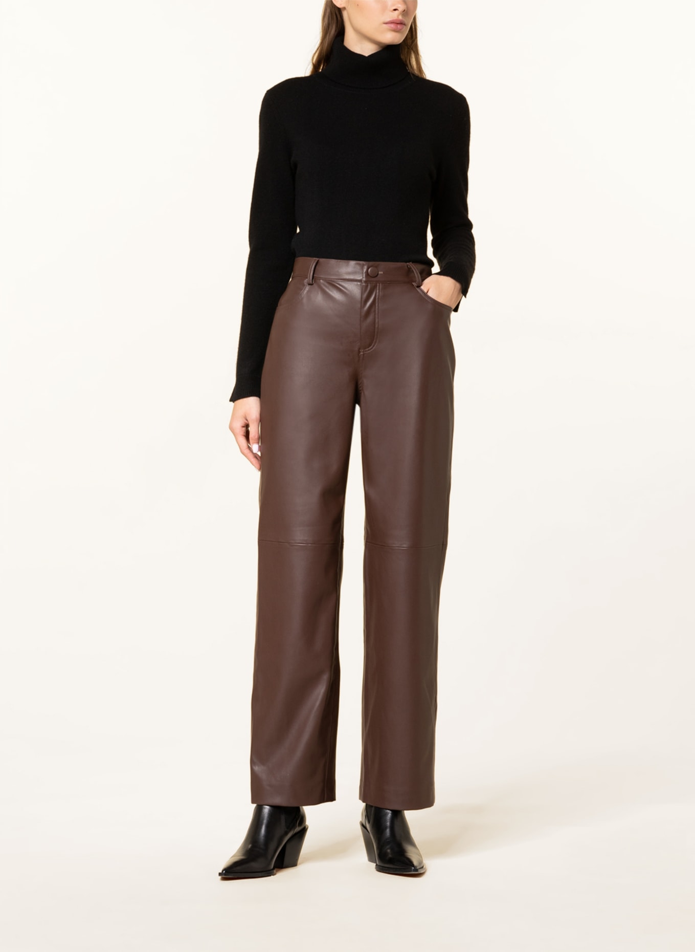 ICHI Trousers IHSIA in leather look , Color: BROWN (Image 2)