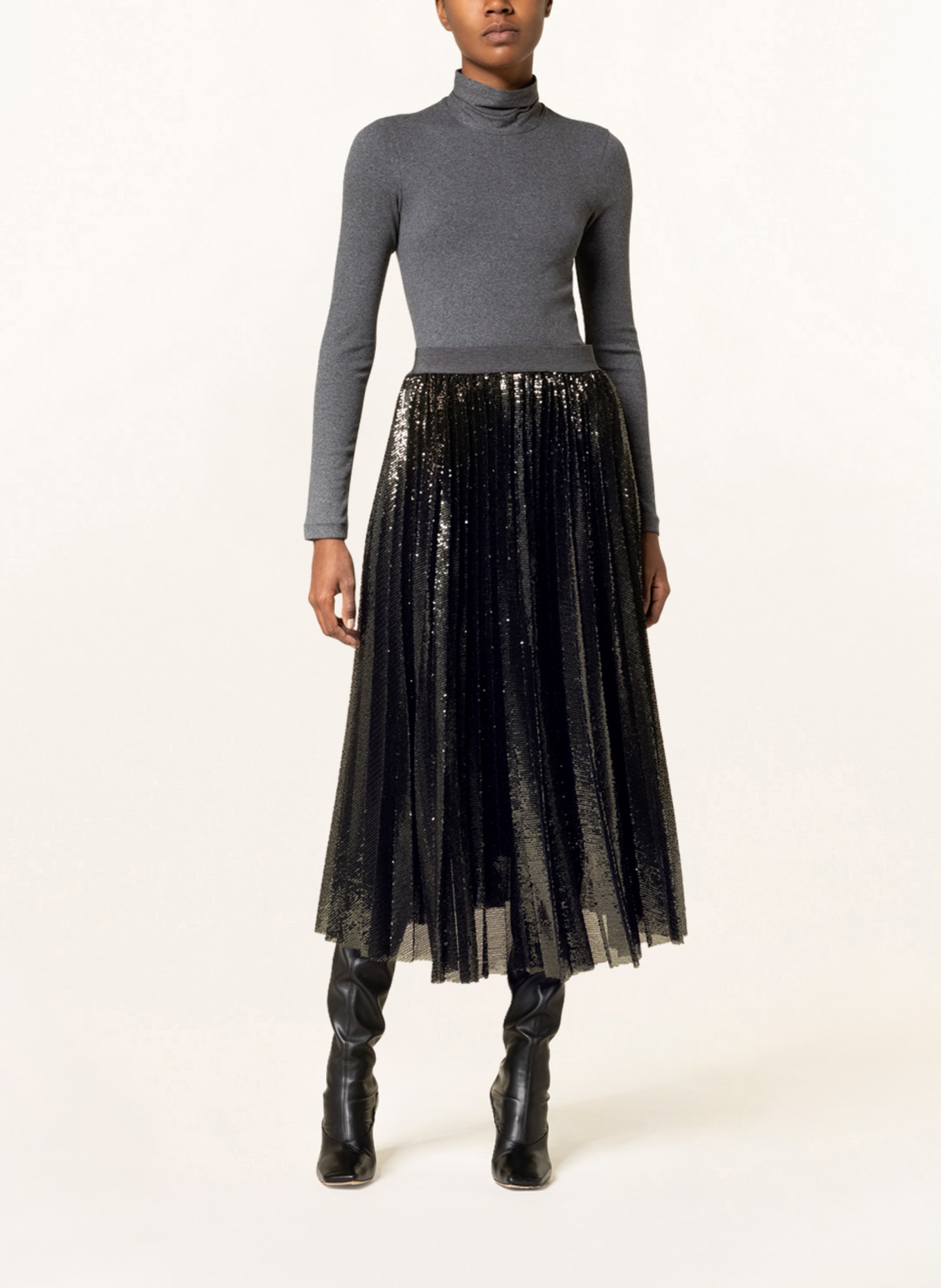 FABIANA FILIPPI Pleated skirt with sequins, Color: BLACK (Image 2)