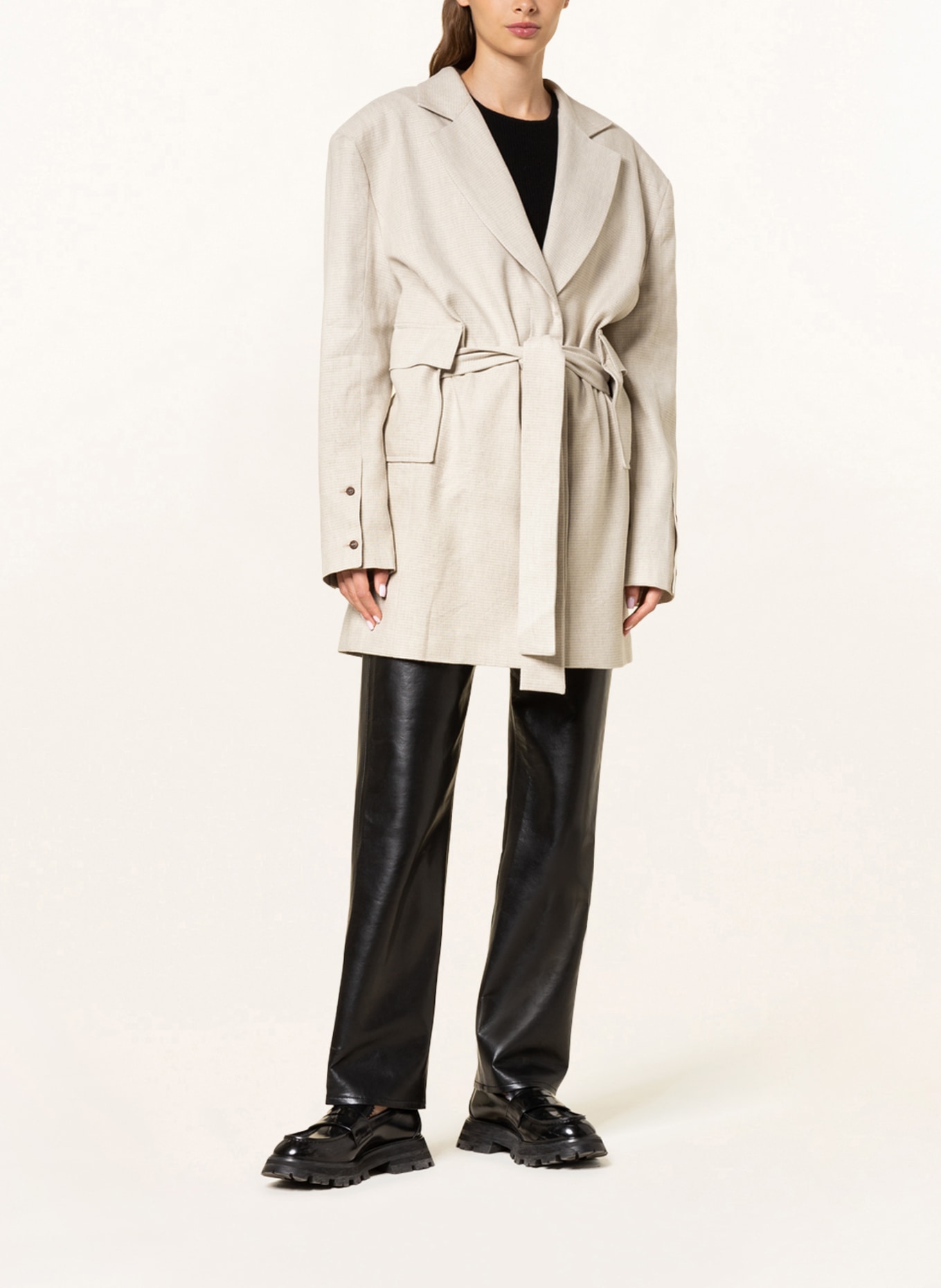by Aylin Koenig Long blazer MANON with linen, Color: CREAM (Image 2)