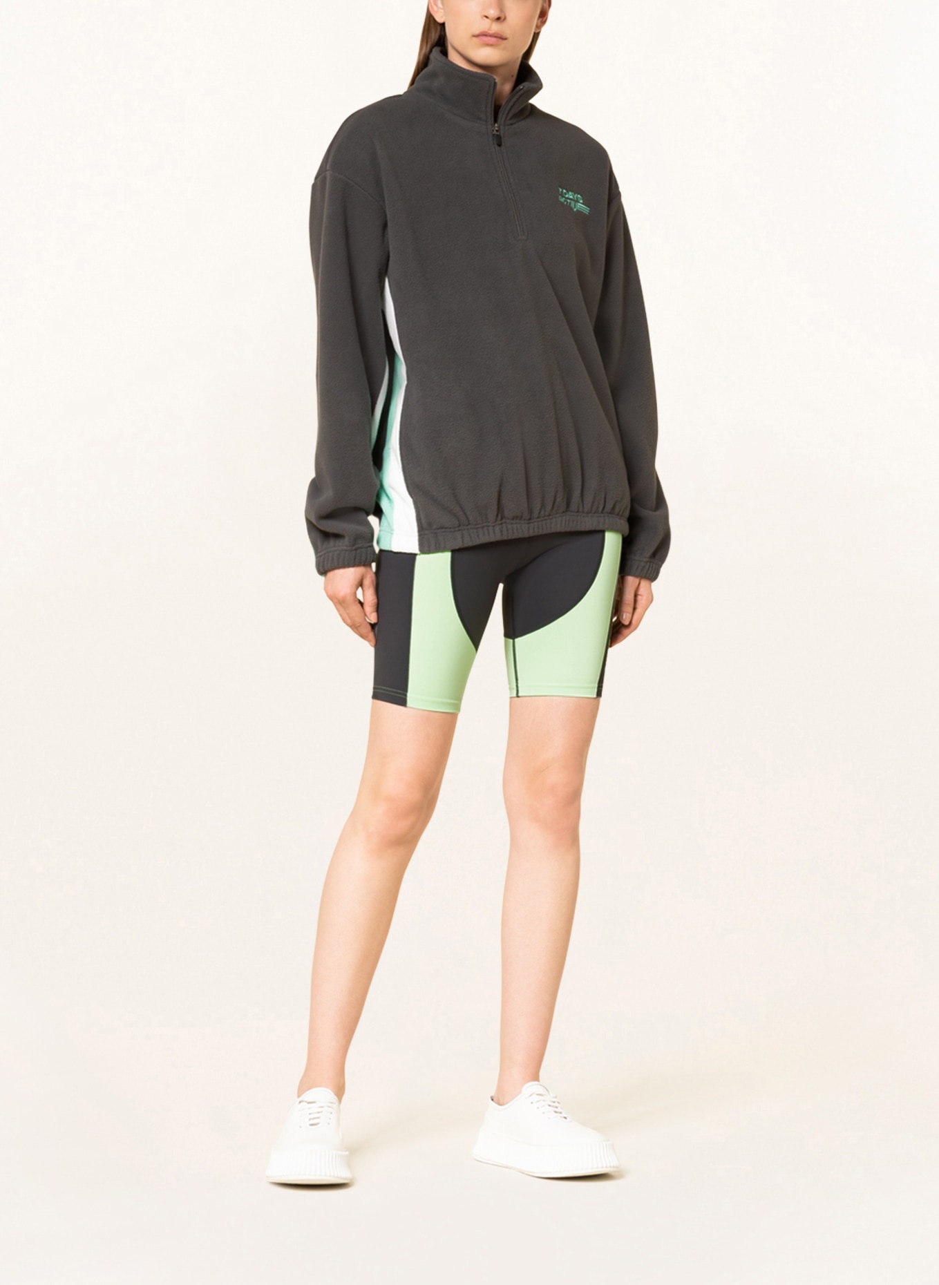 7 DAYS ACTIVE Fleece half-zip sweater REC, Color: DARK GRAY/ LIGHT GREEN/ WHITE (Image 2)