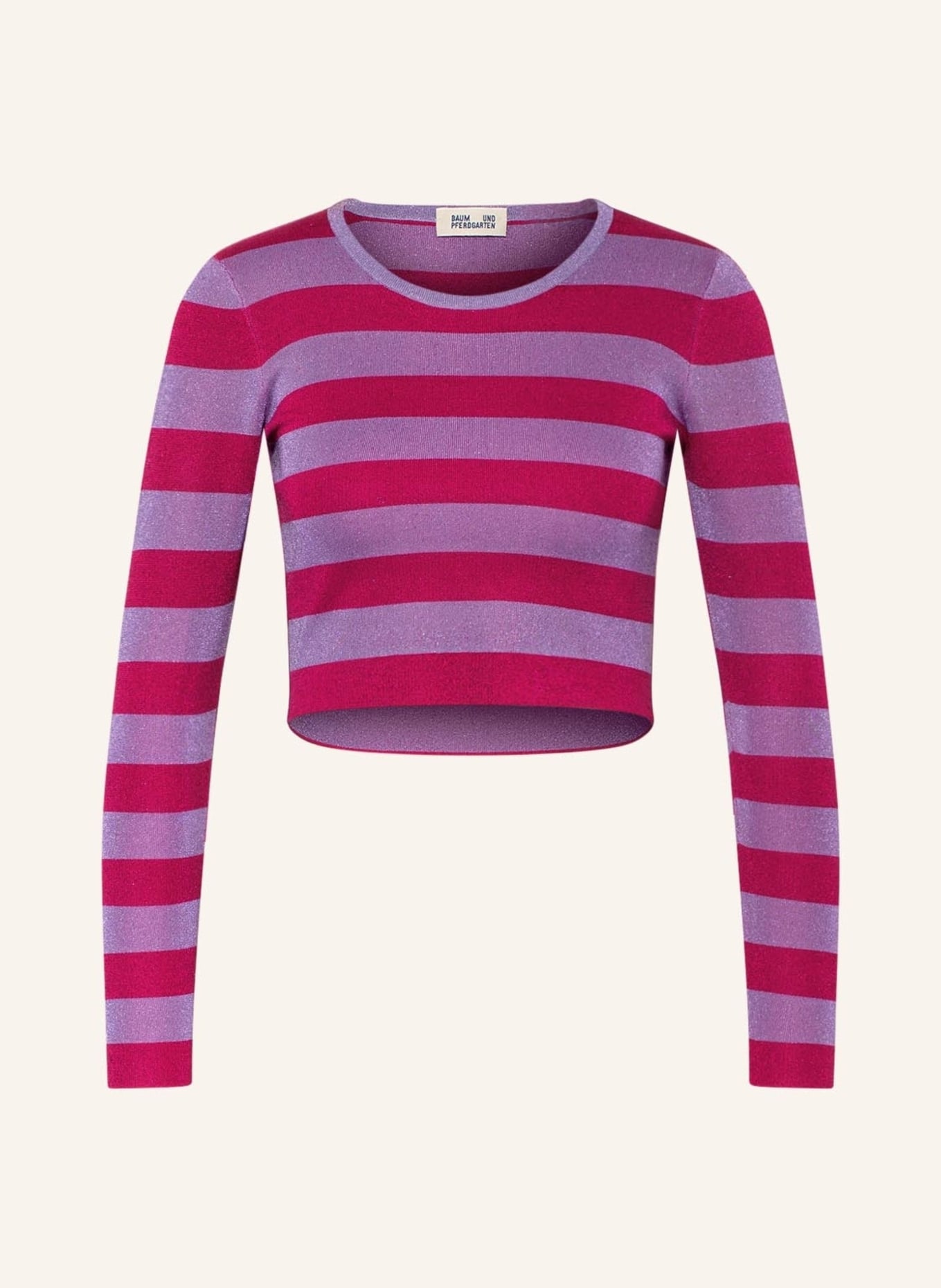 BAUM UND PFERDGARTEN Cropped knit shirt CHANEY with glitter thread, Color: RED/ PURPLE (Image 1)