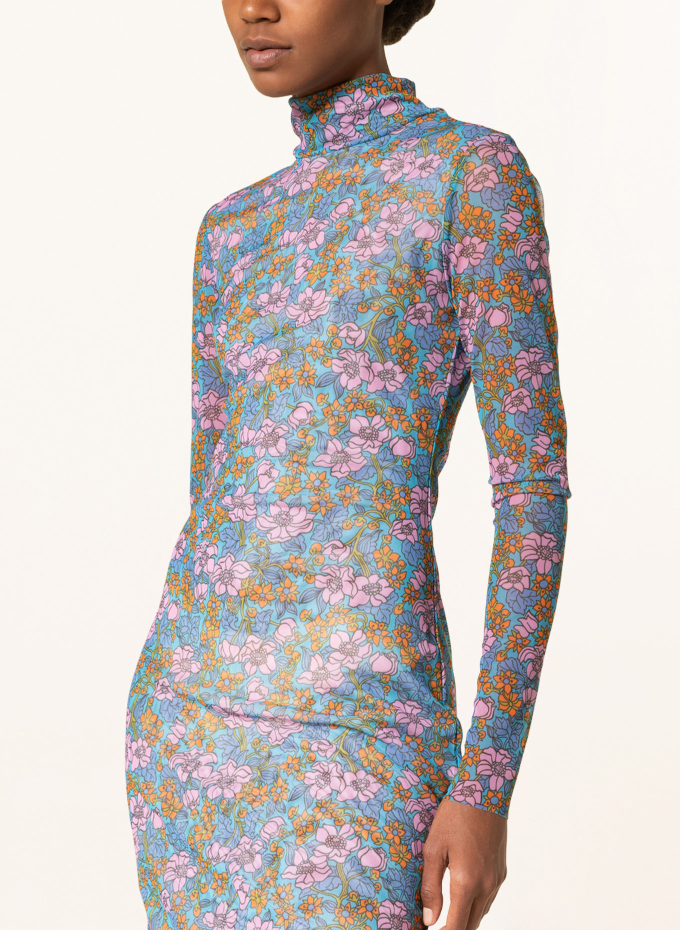 BAUM UND PFERDGARTEN Mesh dress JOLAIN, Color: LIGHT BLUE/ PINK/ ORANGE (Image 4)