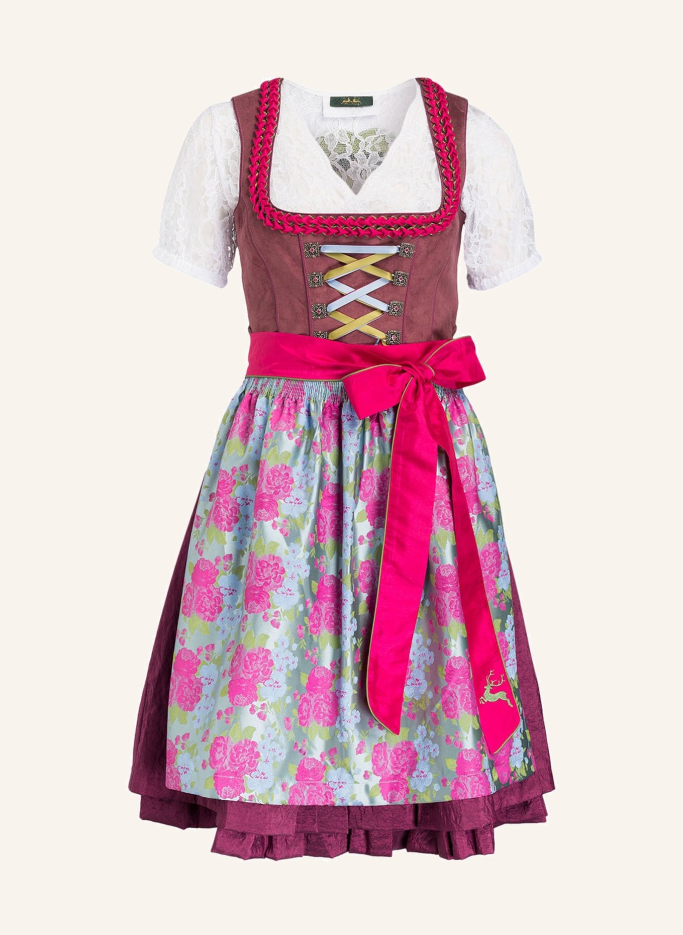Wiesnkönig Sukienka bawarska LENA, Kolor: BIAŁY/ CIEMNOCZERWONY/ MOCNORÓŻOWY (Obrazek 1)