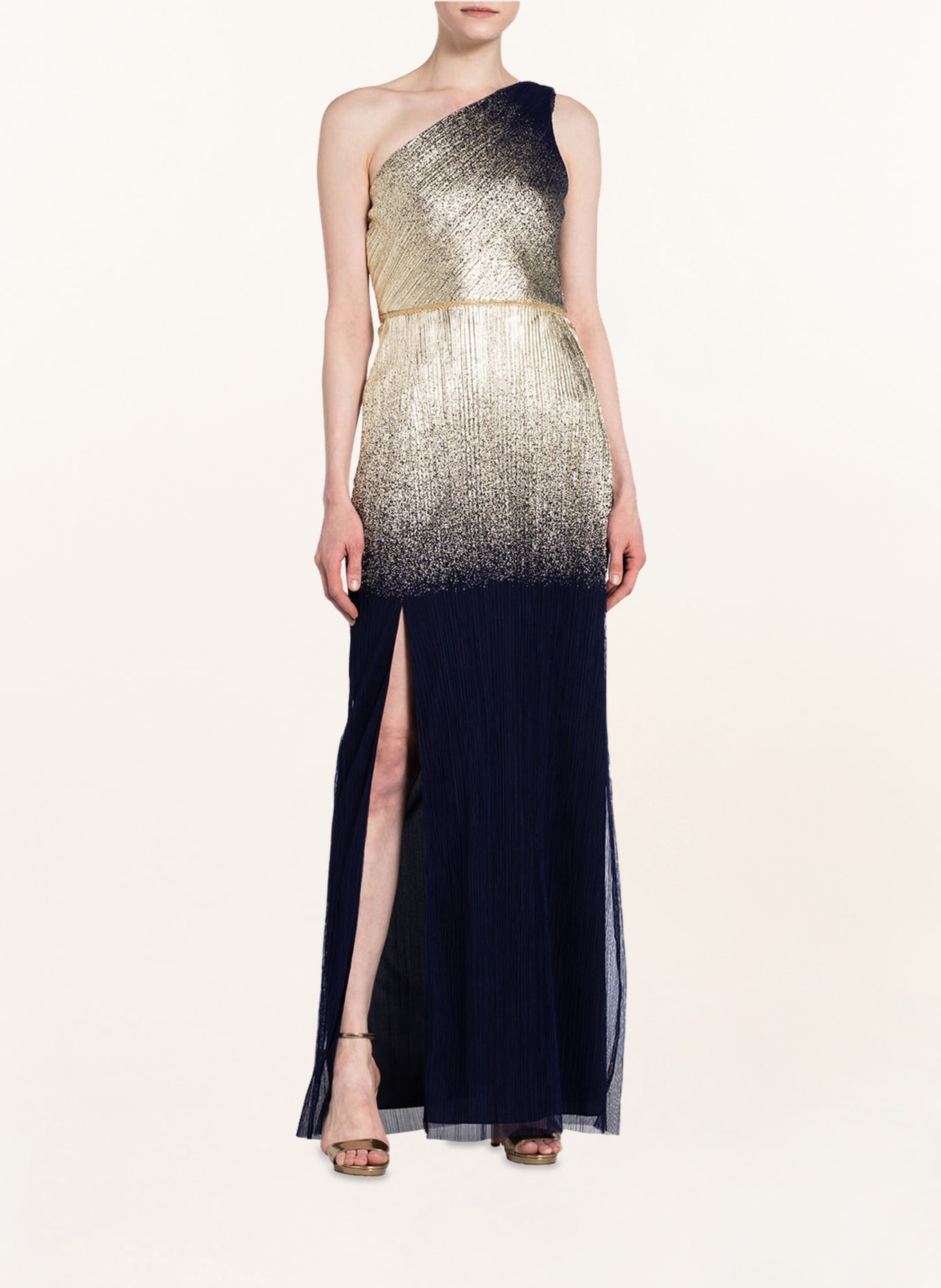 MARCHESA NOTTE One-shoulder evening dress, Color: DARK BLUE/ GOLD (Image 2)