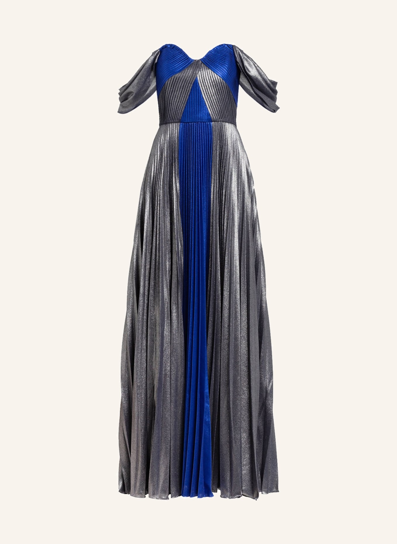 MARCHESA NOTTE Off-Shoulder-Abendkleid, Farbe: GRAU/ BLAU/ SILBER (Bild 1)