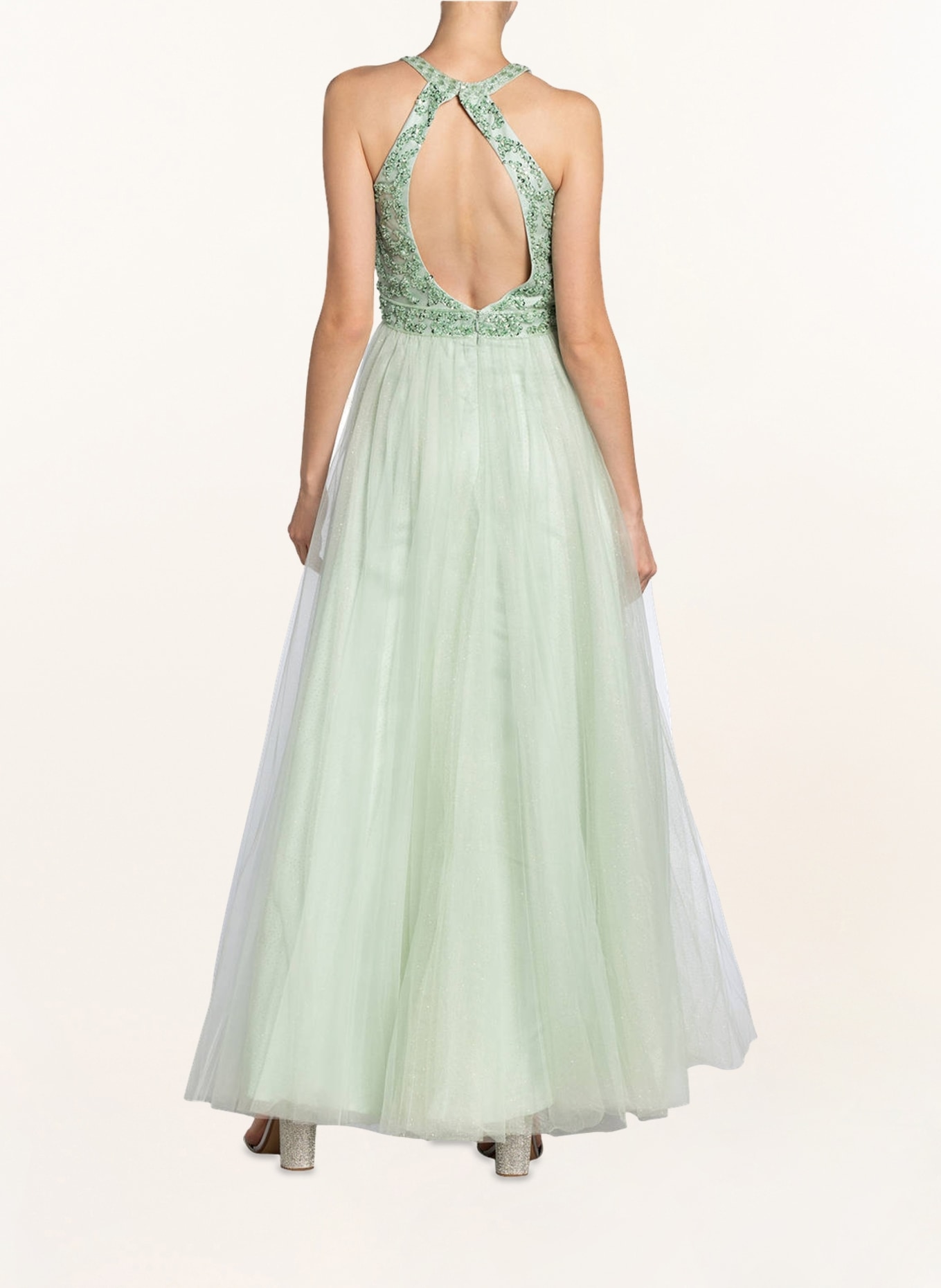 unique Evening dress trimmed with sequins and decorative gems , Color: MINT (Image 3)