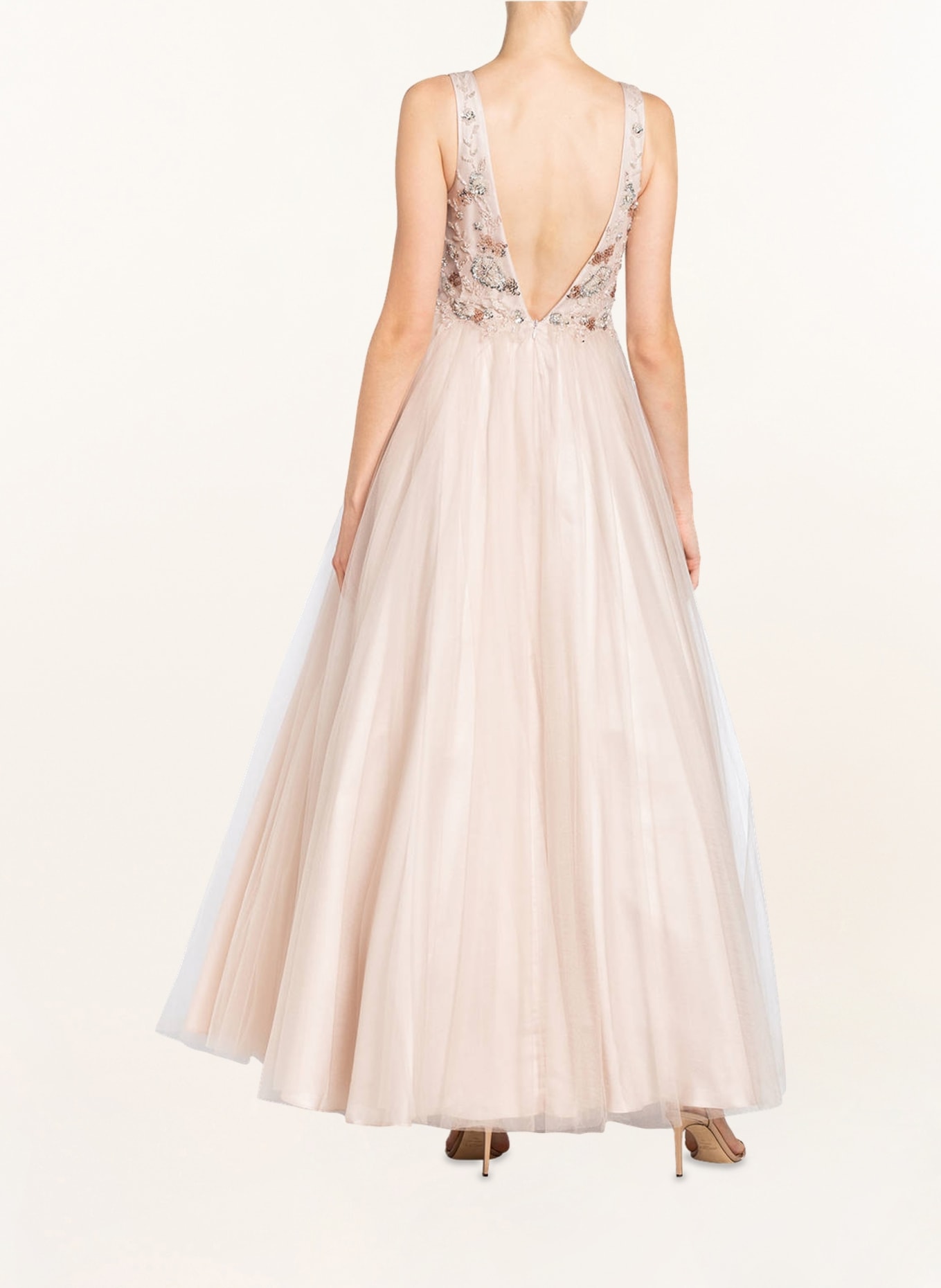 unique Evening dress trimmed with sequins and decorative gems , Color: NUDE (Image 3)