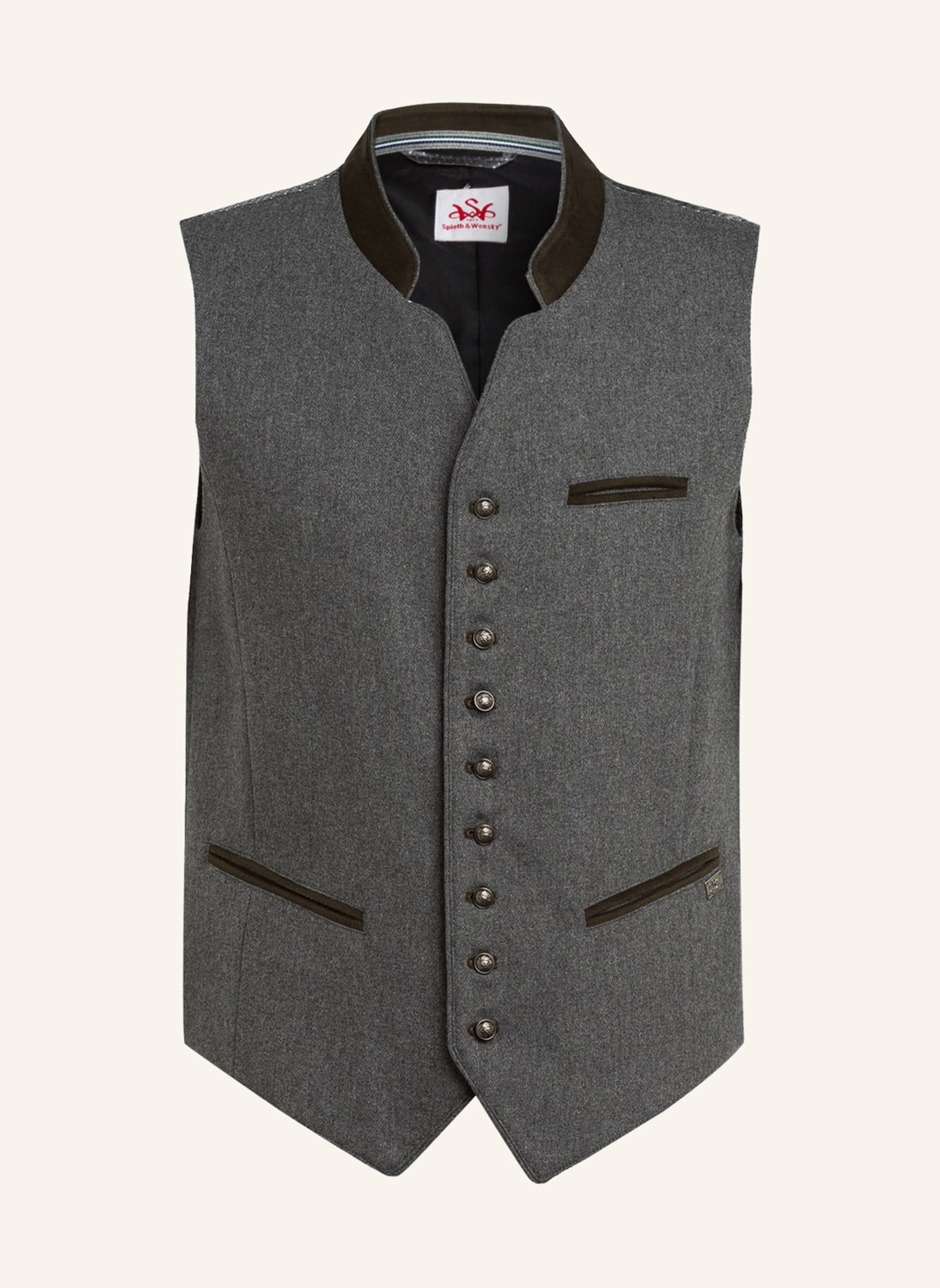 Spieth & Wensky Trachten vest with linen, Color: GRAY/ DARK GREEN (Image 1)
