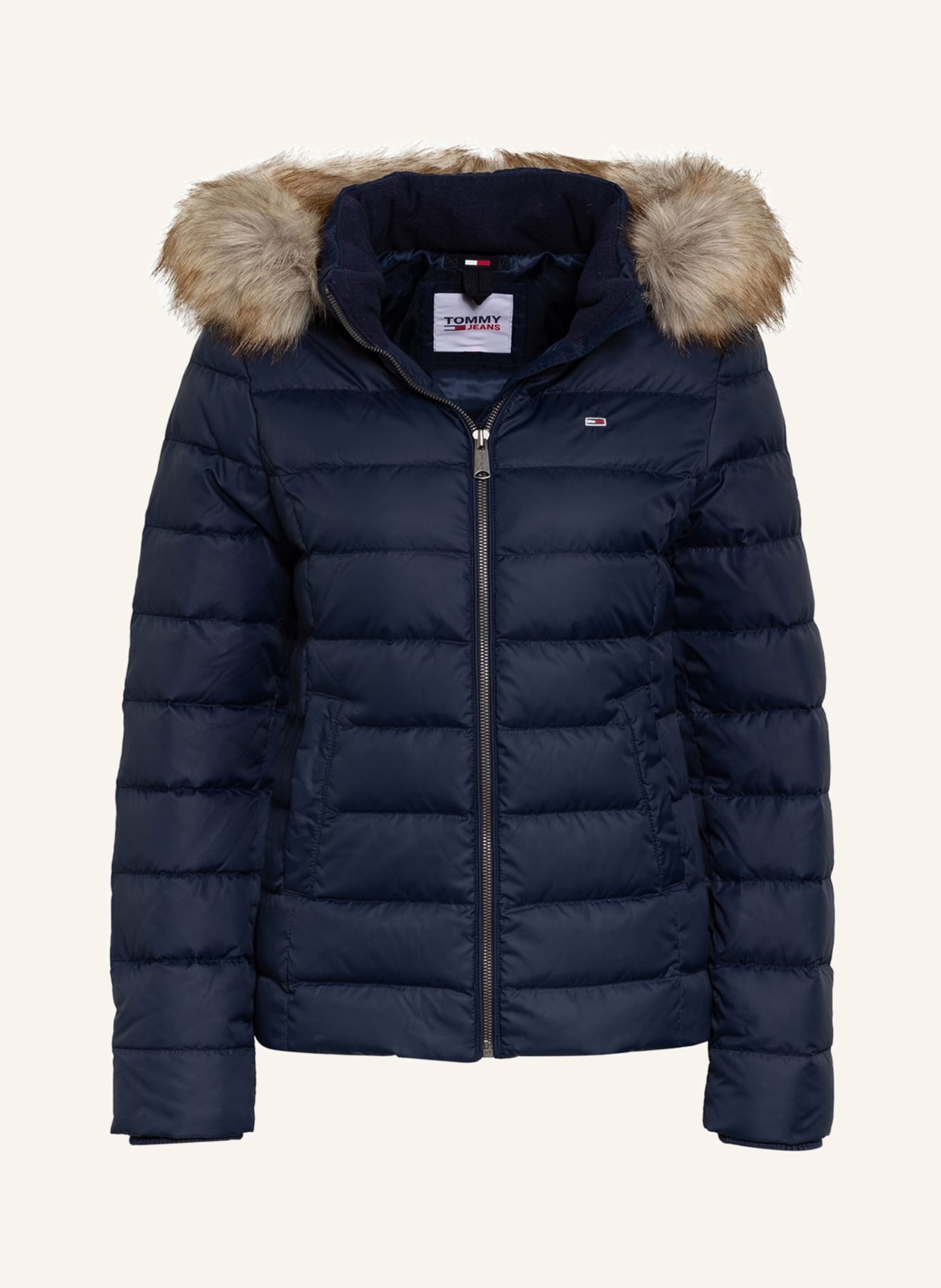 TOMMY JEANS Down jacket with removable hood and faux fur trim, Color: DARK BLUE (Image 1)