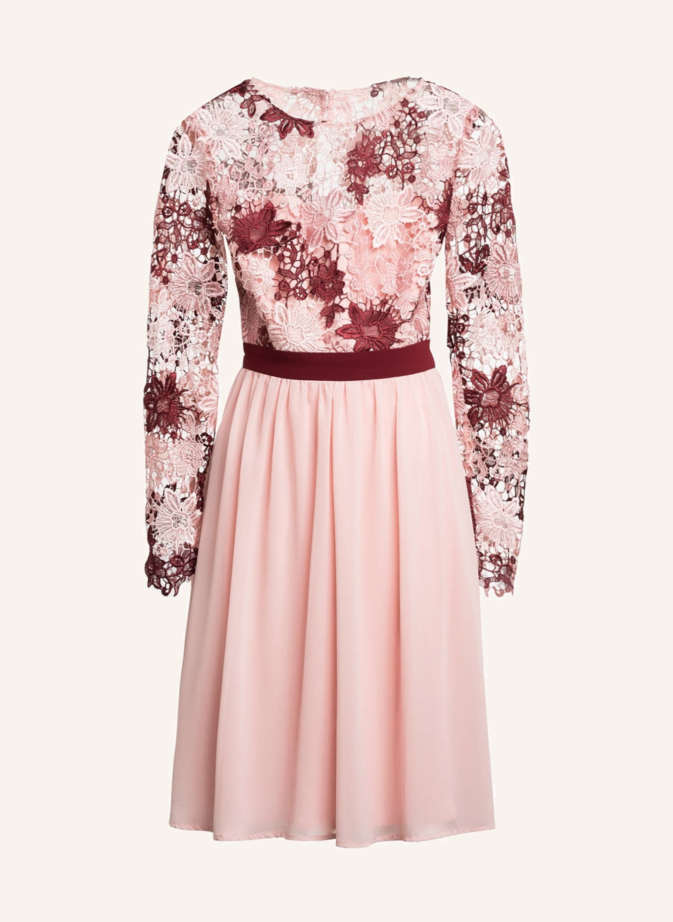 Chi Chi LONDON Cocktailkleid mit Spitzenbesatz: ROSA / DUNKELROT