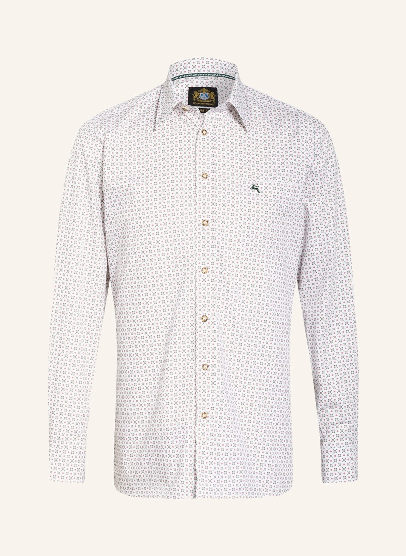 Hammerschmid Trachten shirt slim fit, Color: WHITE/ DARK GREEN/ DARK RED (Image 1)