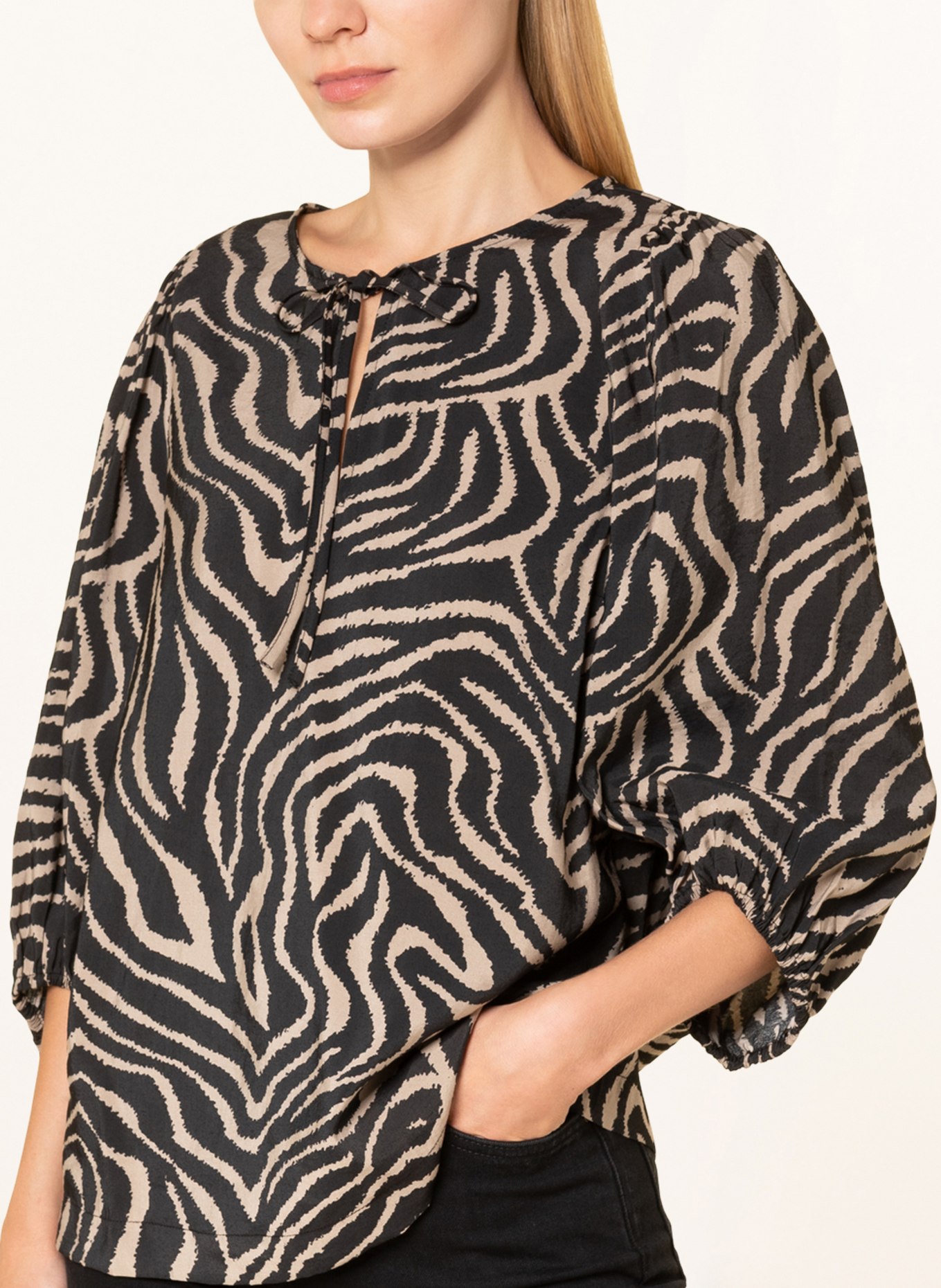 FREEQUENT Shirt blouse FQTIDI with 3/4 sleeves , Color: BLACK/ LIGHT BROWN (Image 4)