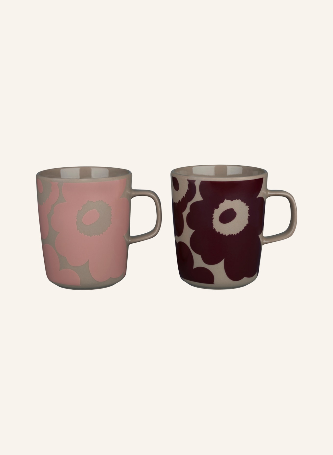 marimekko Set of 2 mugs OIVA UNIKKO, Color: BEIGE/ DARK RED/ ROSE (Image 1)