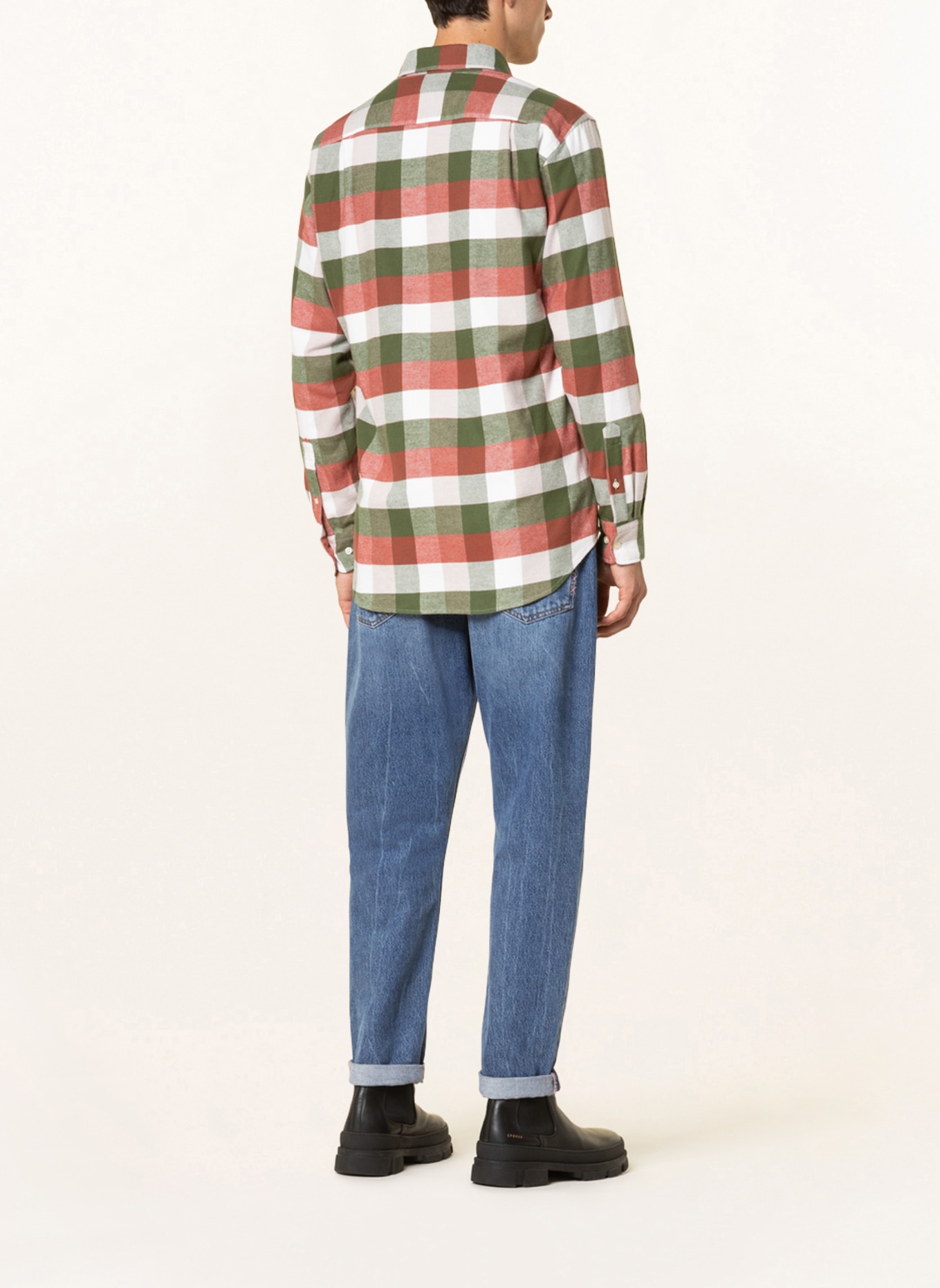 STROKESMAN'S Flannel shirt modern fit , Color: DARK ORANGE/ GREEN/ WHITE (Image 3)