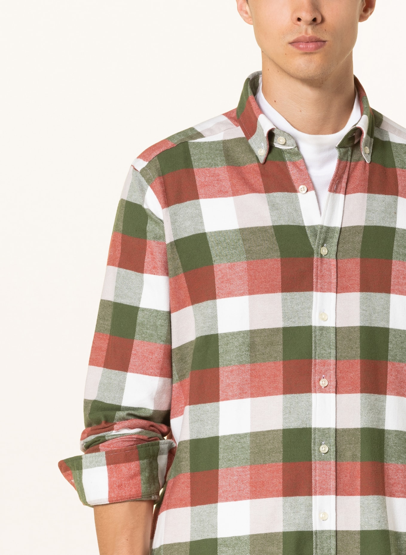 STROKESMAN'S Flannel shirt modern fit , Color: DARK ORANGE/ GREEN/ WHITE (Image 4)