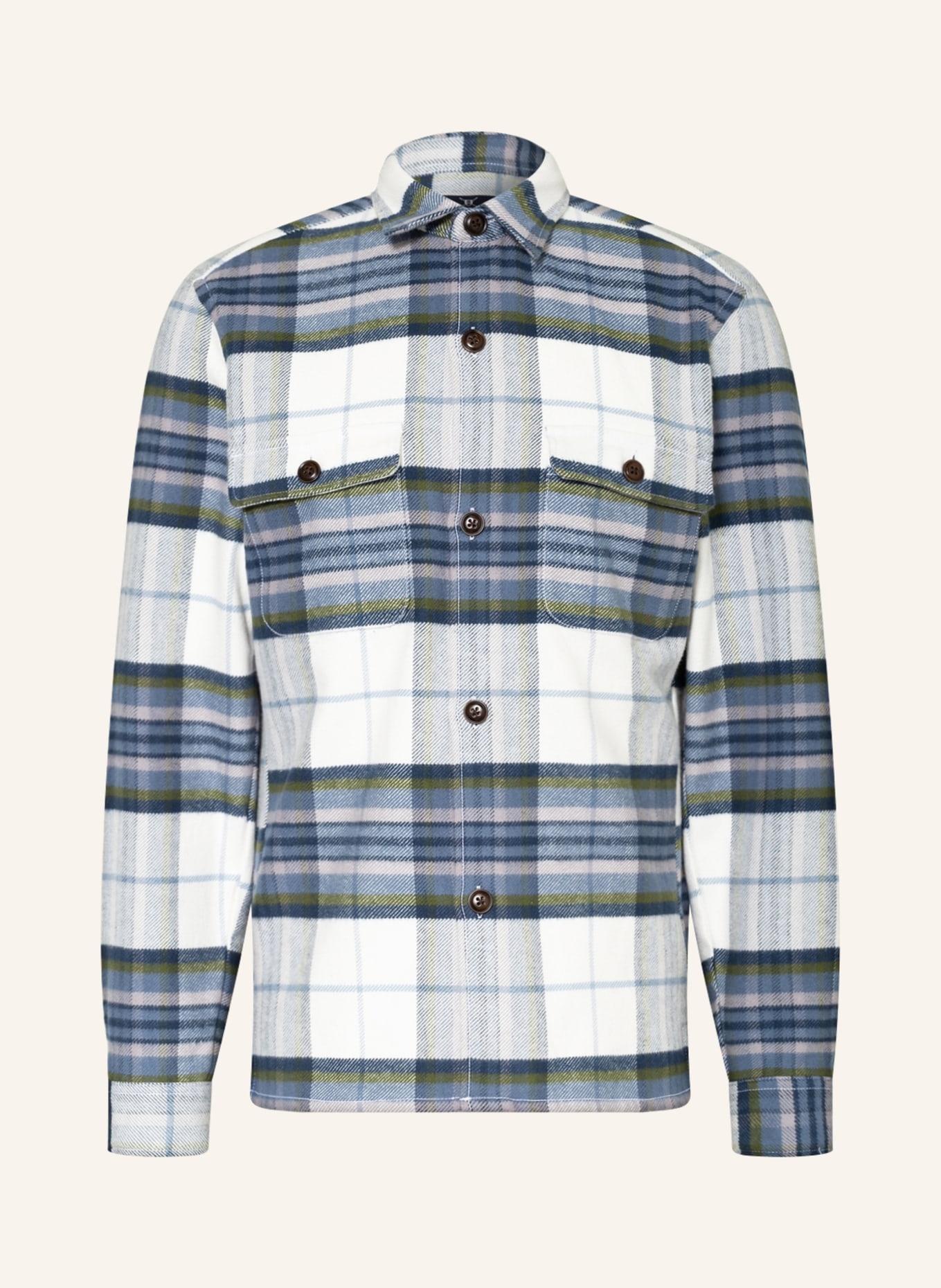 STROKESMAN'S Flannel overshirt, Color: WHITE/ BLUE/ OLIVE (Image 1)