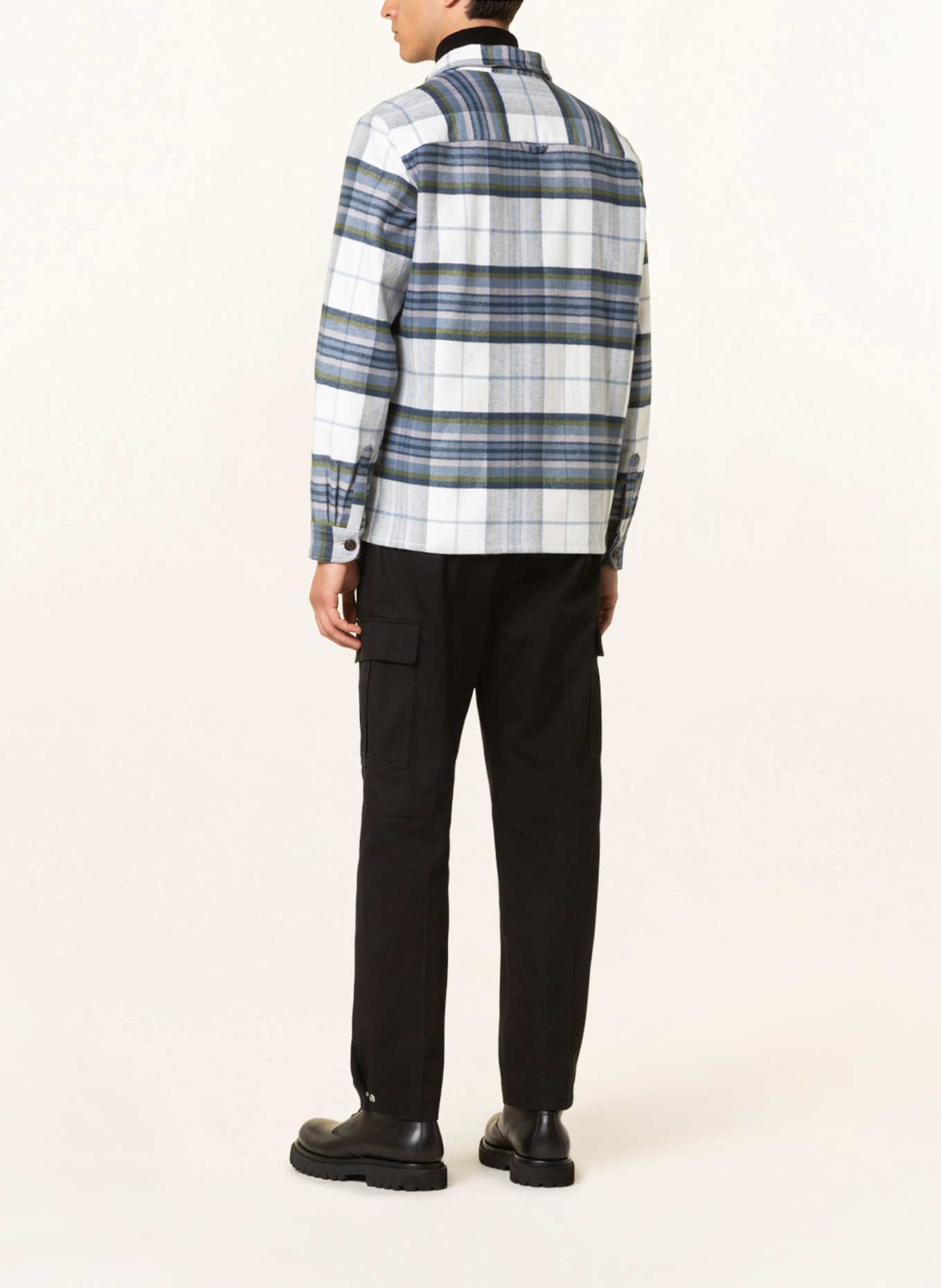 STROKESMAN'S Flannel overshirt, Color: WHITE/ BLUE/ OLIVE (Image 3)