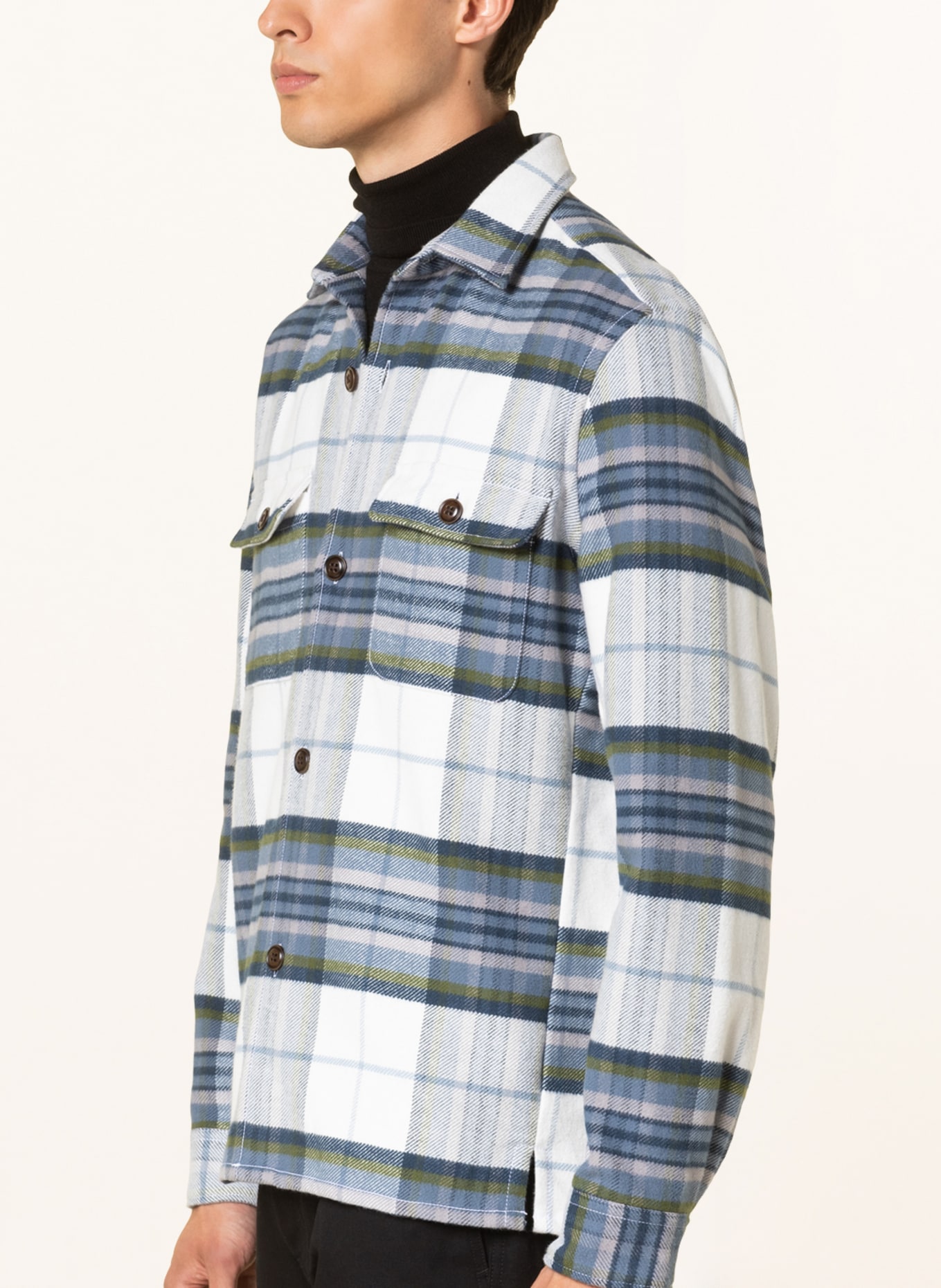 STROKESMAN'S Flannel overshirt, Color: WHITE/ BLUE/ OLIVE (Image 4)