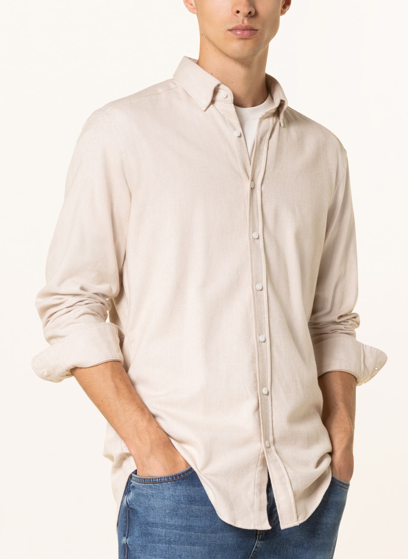 STROKESMAN'S Flannel shirt modern fit , Color: CREAM (Image 4)