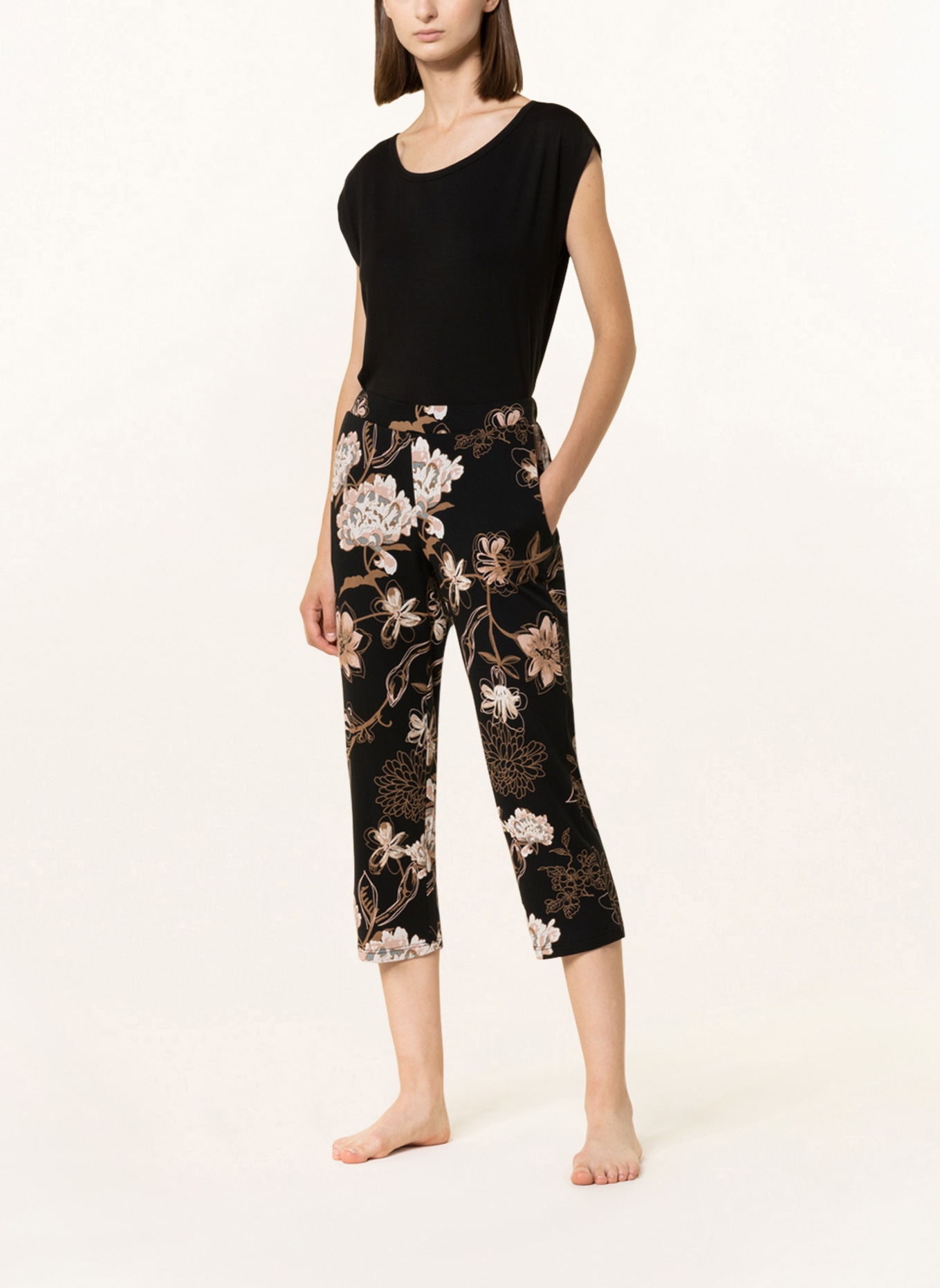 SCHIESSER Spodnie od piżamy 3/4 MIX+RELAX, Kolor: CZARNY/ CAMELOWY (Obrazek 2)