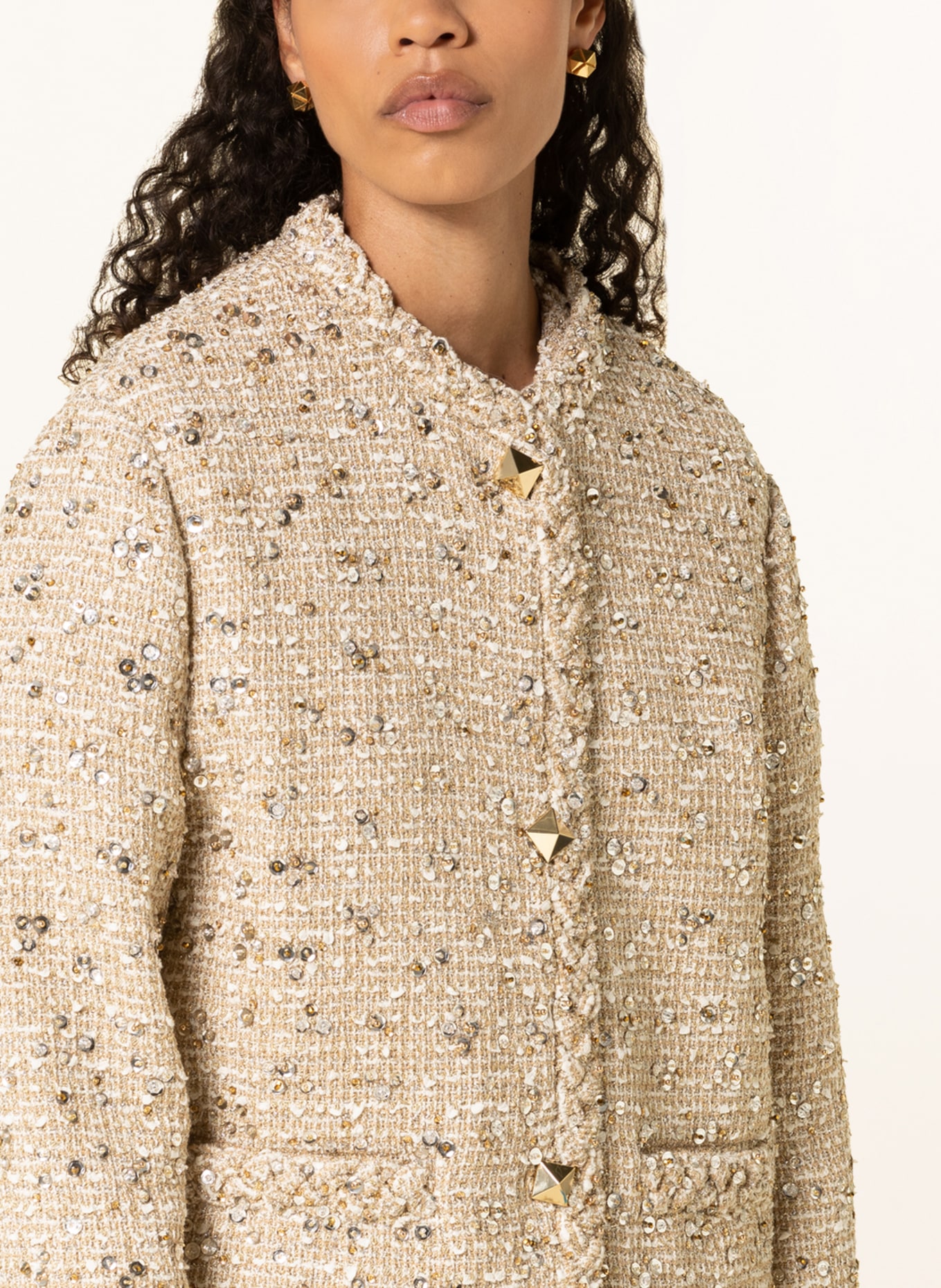 VALENTINO Boxy jacket with decorative gems and glitter thread, Color: ECRU/ GOLD (Image 4)