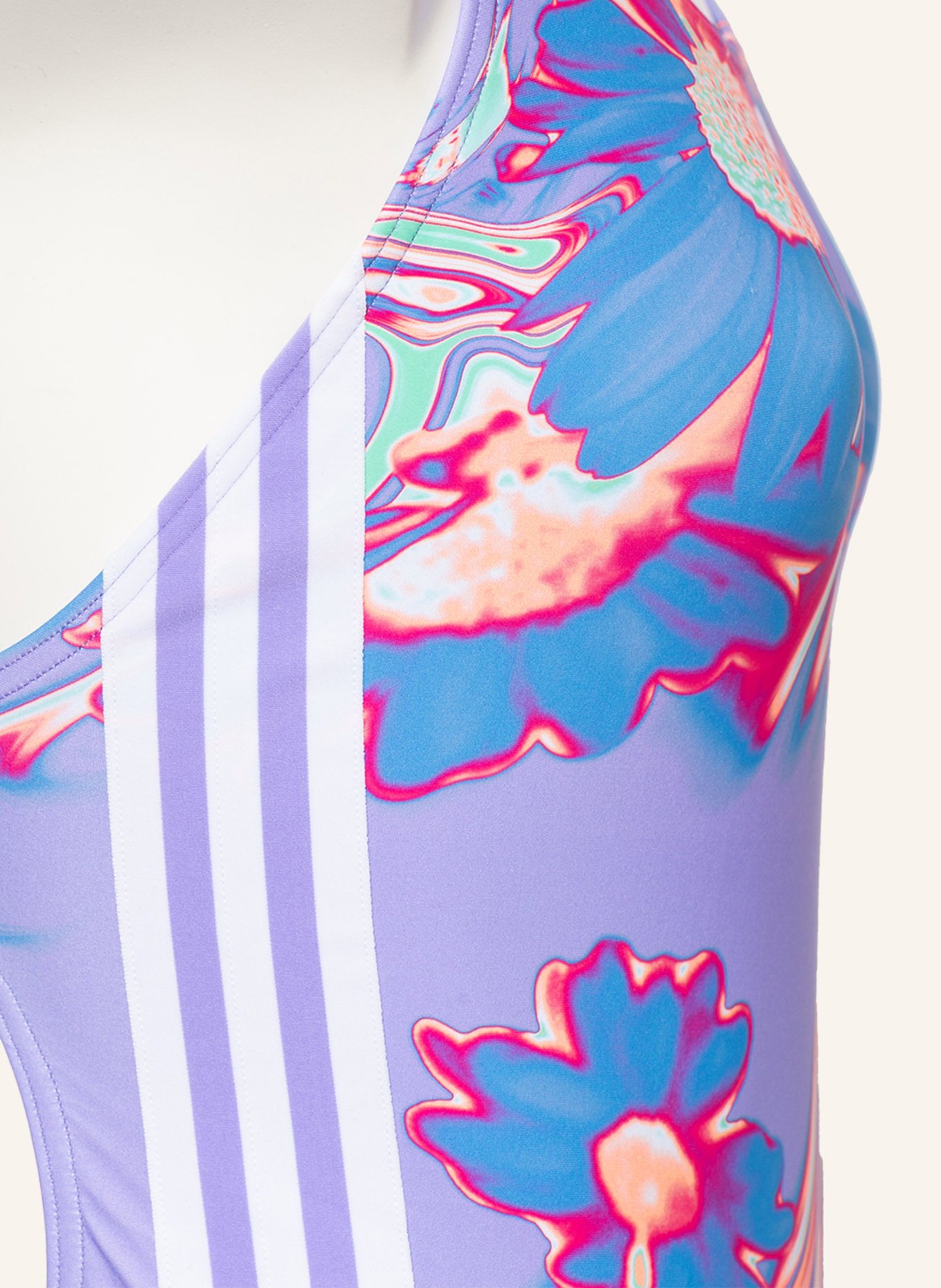 adidas Badeanzug POSITIVISEA 3-STREIFEN, Farbe: HELLLILA/ BLAU/ NEONPINK (Bild 4)