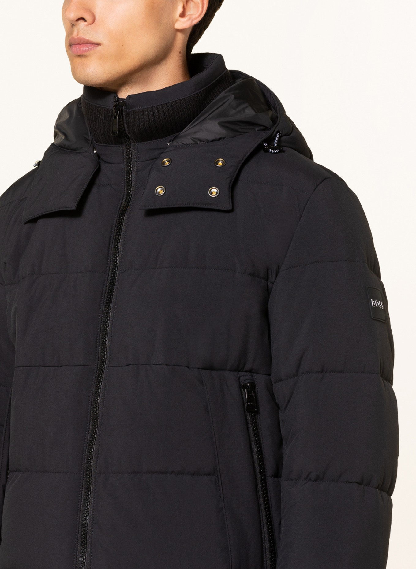 BOSS Quilted coat CORLEON with removable hood, Color: BLACK (Image 5)