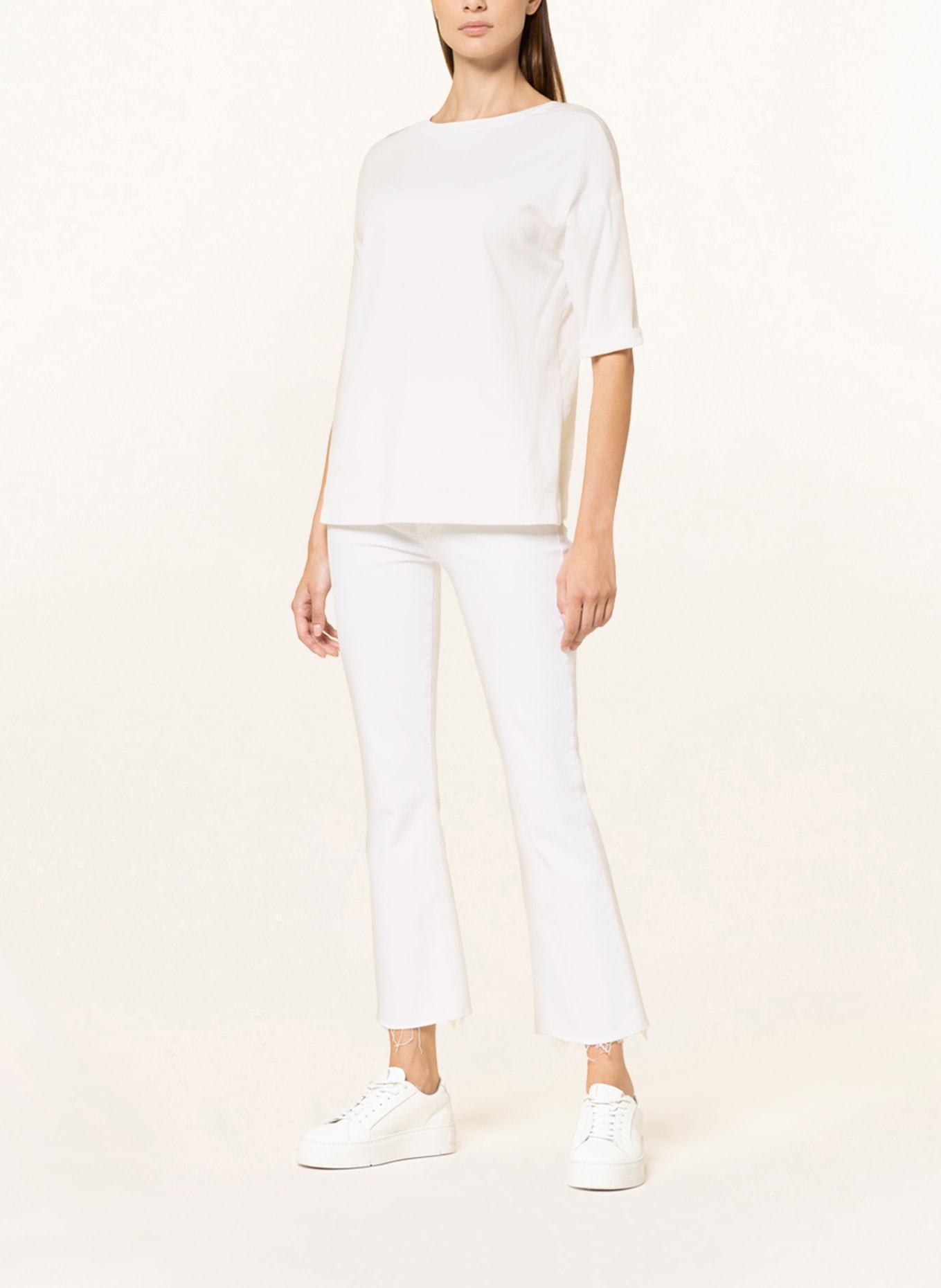 MARC CAIN Shirt blouse with 3/4 sleeve in mixed materials, Color: CREAM (Image 2)
