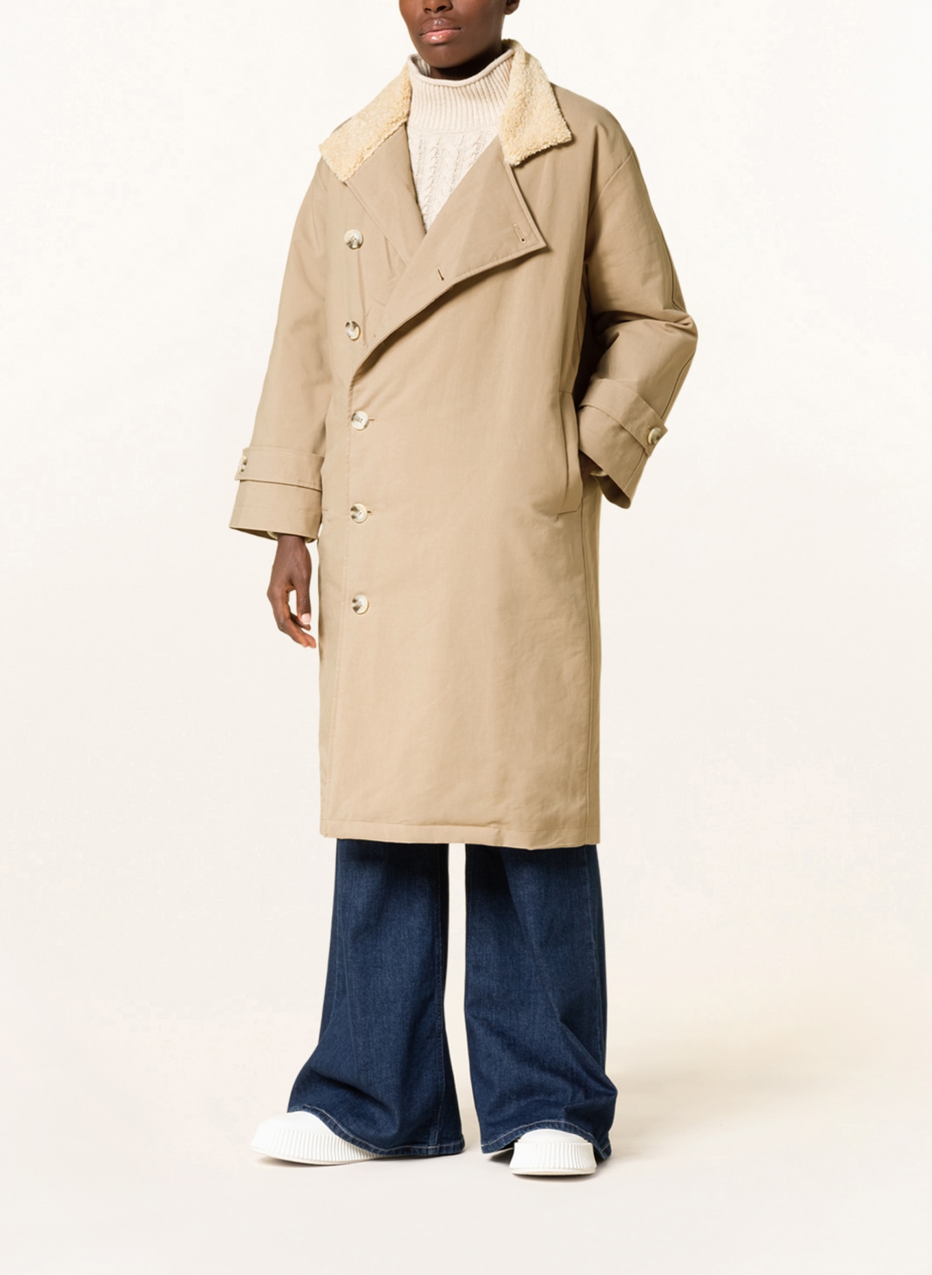 MEOTINE Płaszcz oversize LOU ze sztucznym futrem, Kolor: BEŻOWY (Obrazek 2)