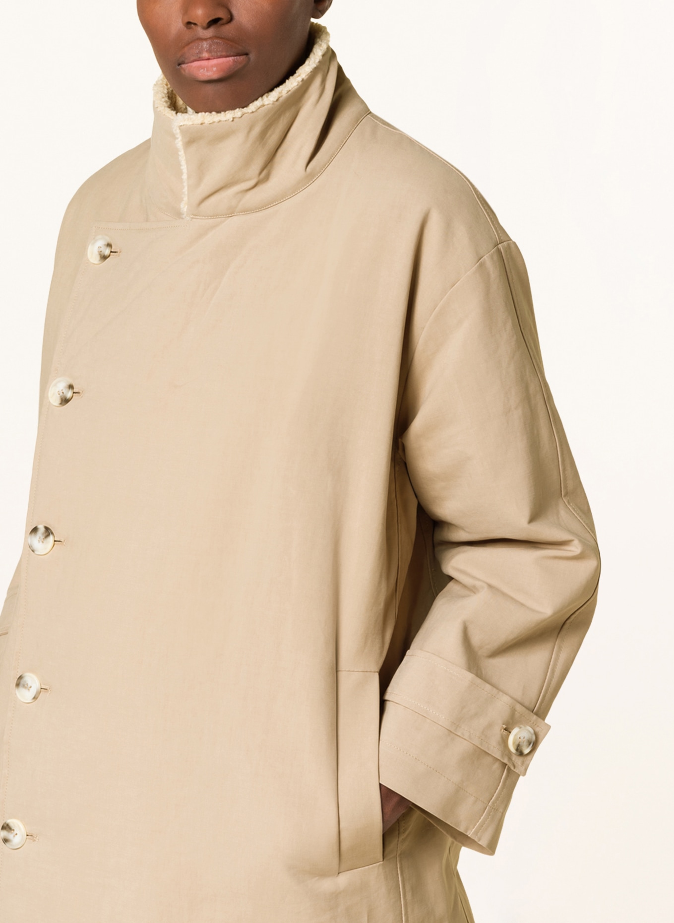 MEOTINE Oversized kabát LOU s umělou kožešinou, Barva: BÉŽOVÁ (Obrázek 4)