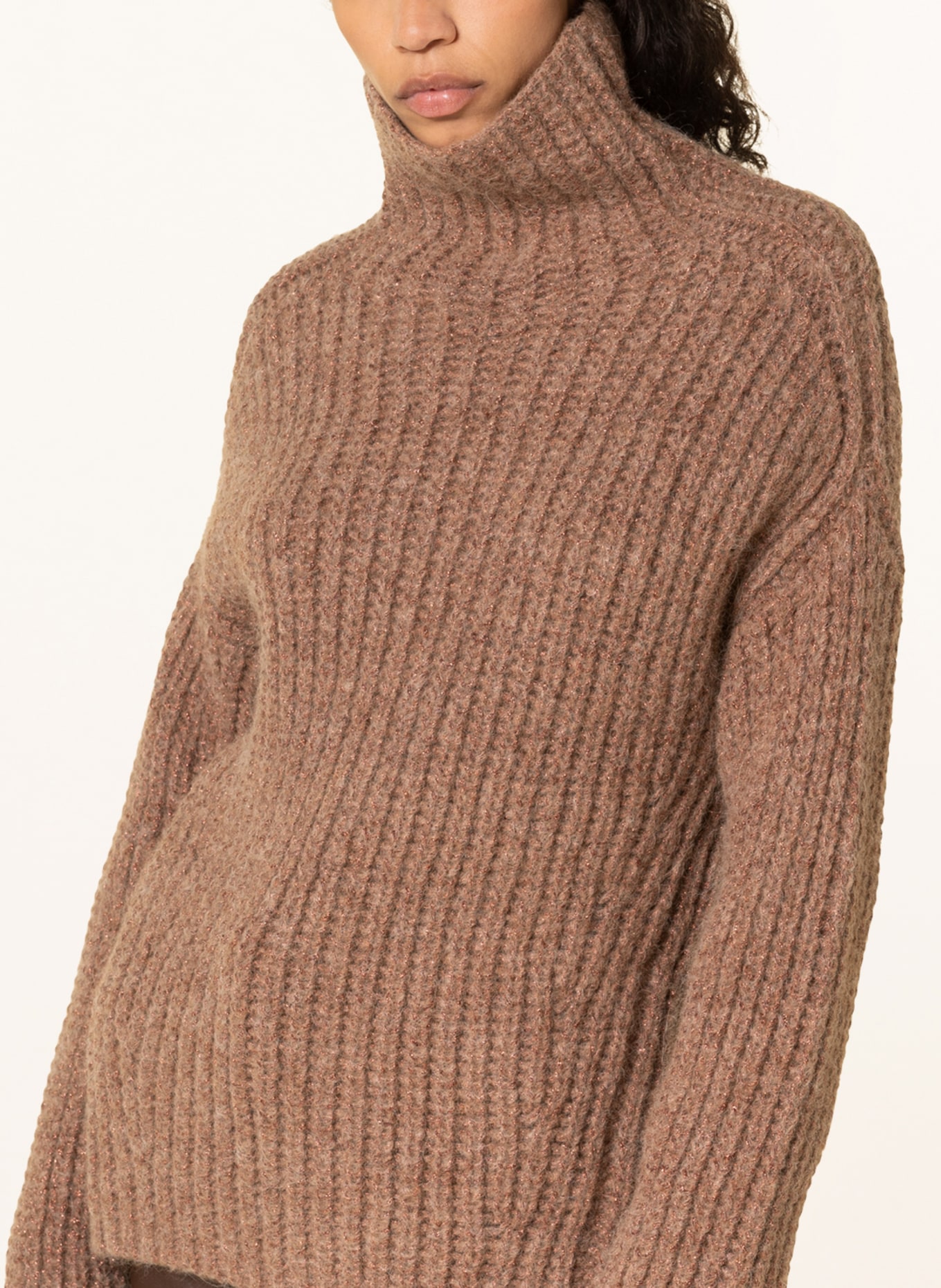SLY 010 Sweter LENA z dodatkiem alpaki i błyszczącej przędzy , Kolor: BRĄZOWY (Obrazek 4)