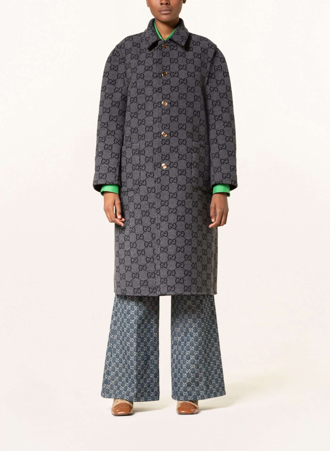 GUCCI Reversible wool coat, Color: 1189 BLACK/GREY (Image 2)
