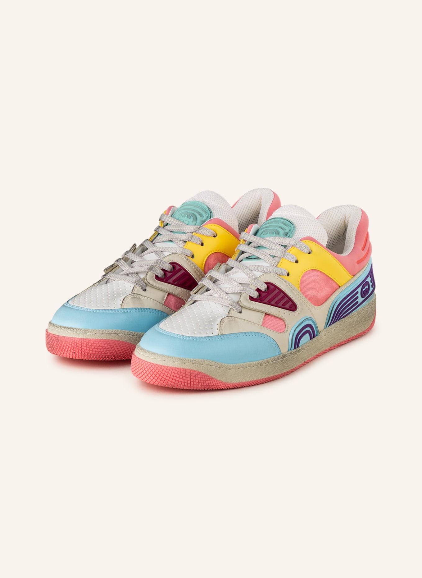 GUCCI Sneakers BASKET, Color: CREAM/ LIGHT BLUE/ YELLOW (Image 1)