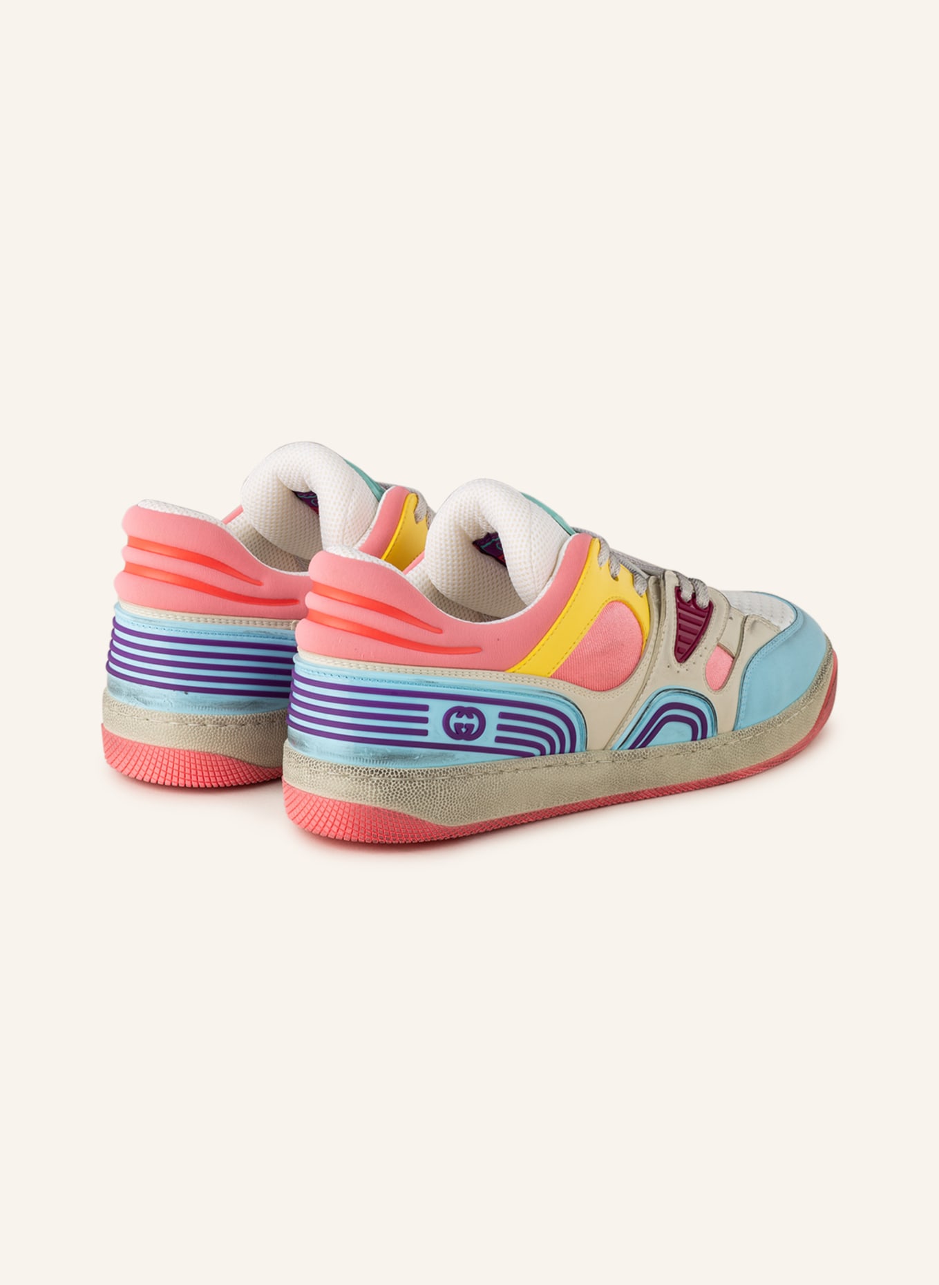GUCCI Sneaker BASKET, Farbe: CREME/ HELLBLAU/ GELB (Bild 2)