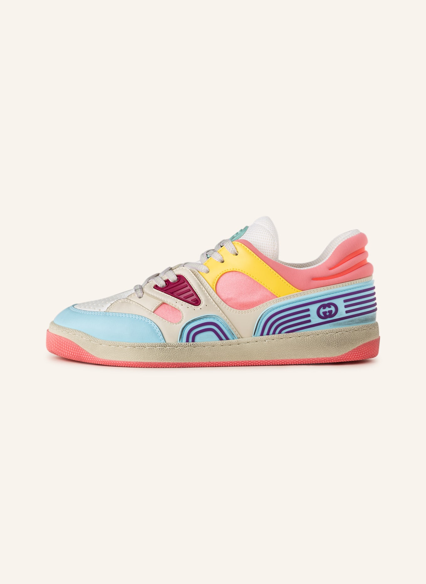 GUCCI Sneaker BASKET, Farbe: CREME/ HELLBLAU/ GELB (Bild 4)