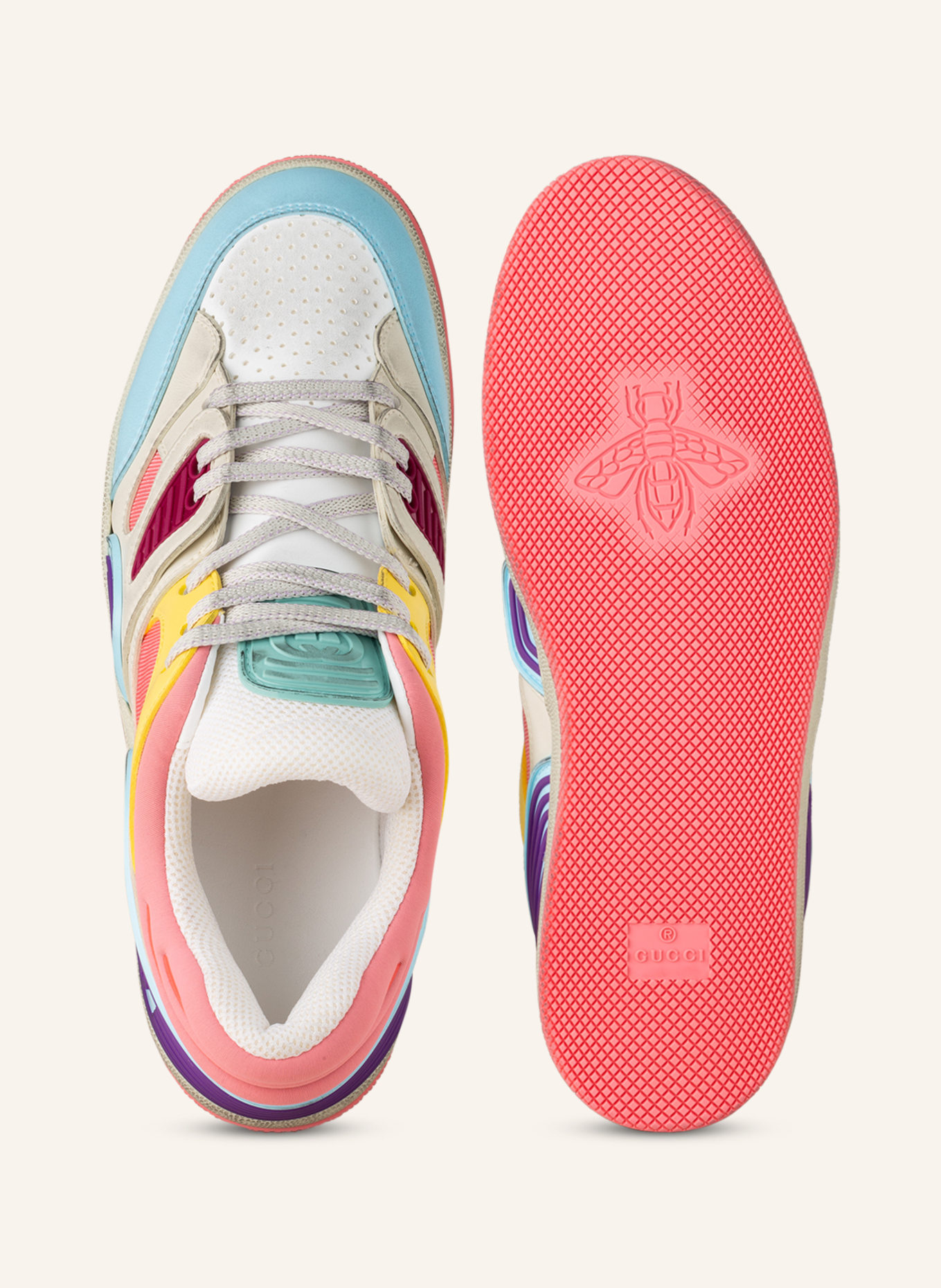 GUCCI Sneaker BASKET, Farbe: CREME/ HELLBLAU/ GELB (Bild 5)