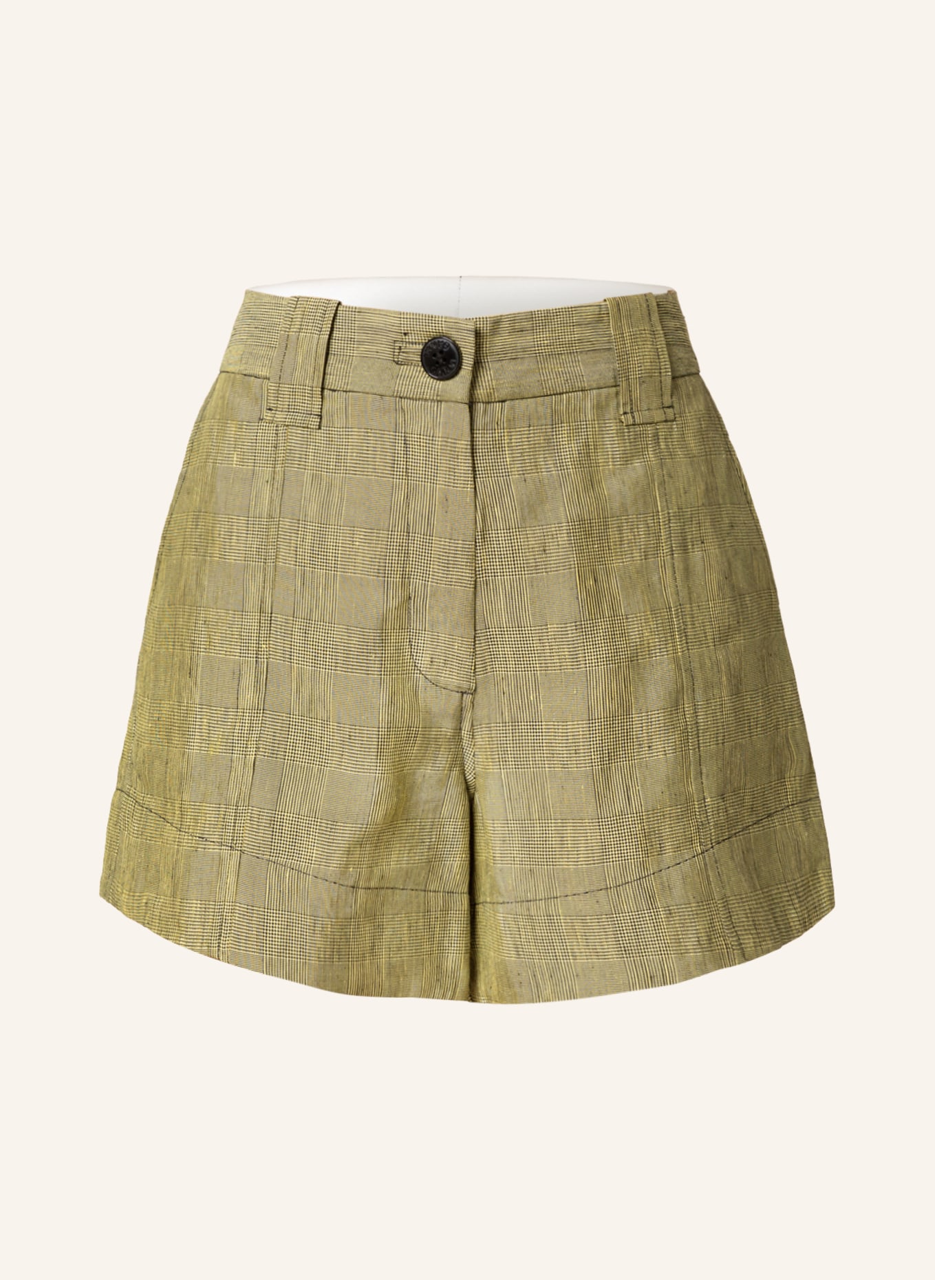 GANNI Shorts with linen, Color: YELLOW/ BLACK (Image 1)