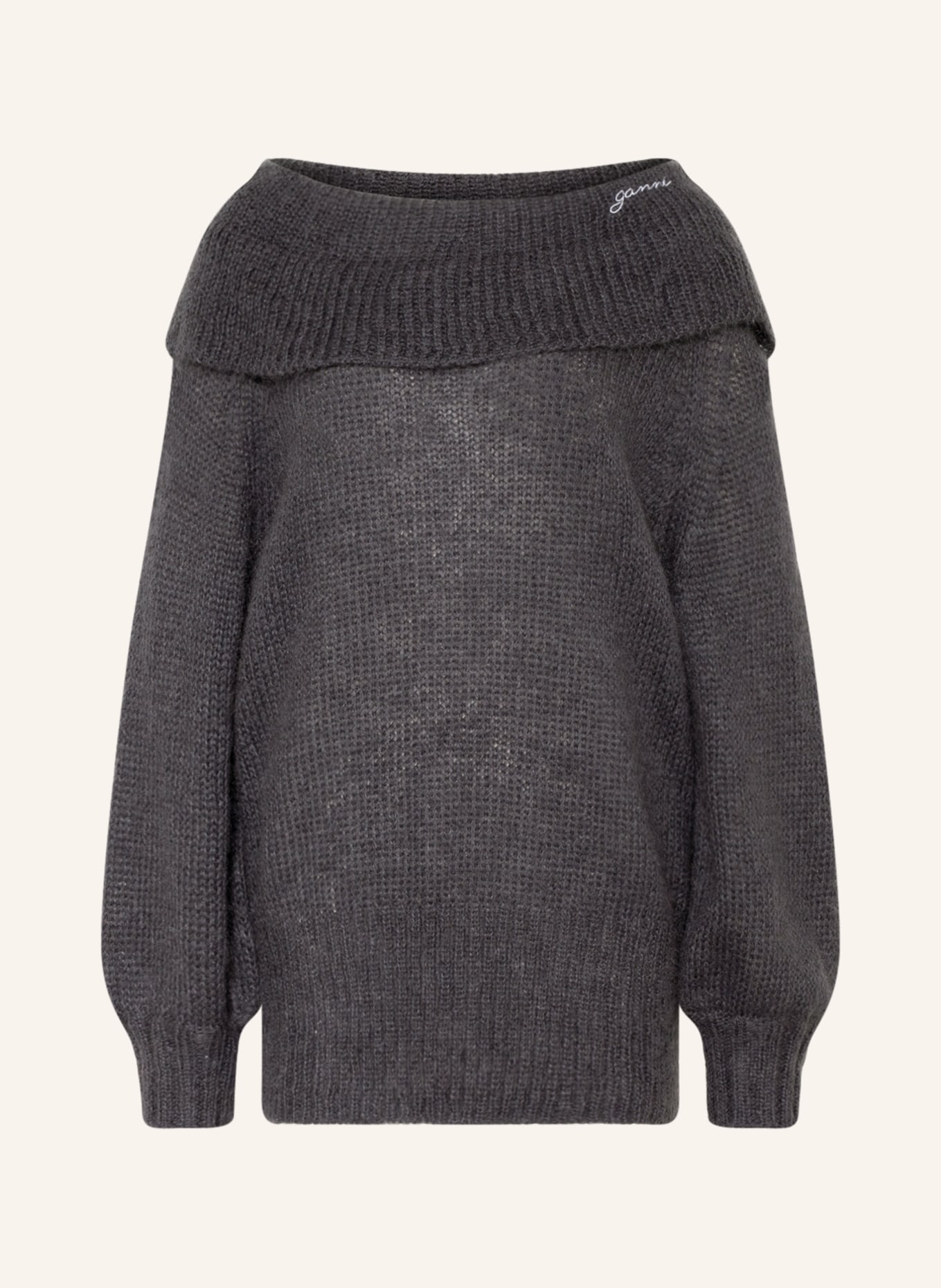 GANNI Off-Shoulder svetr s mohérem , Barva: TMAVĚ ŠEDÁ (Obrázek 1)