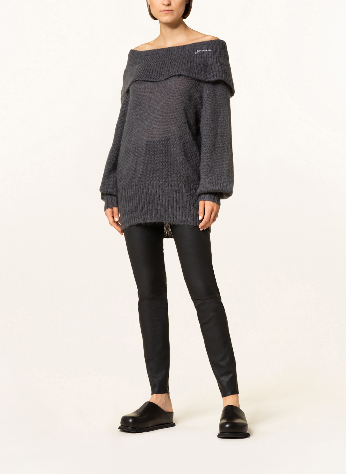 GANNI Off-shoulder sweater with mohair , Color: DARK GRAY (Image 2)