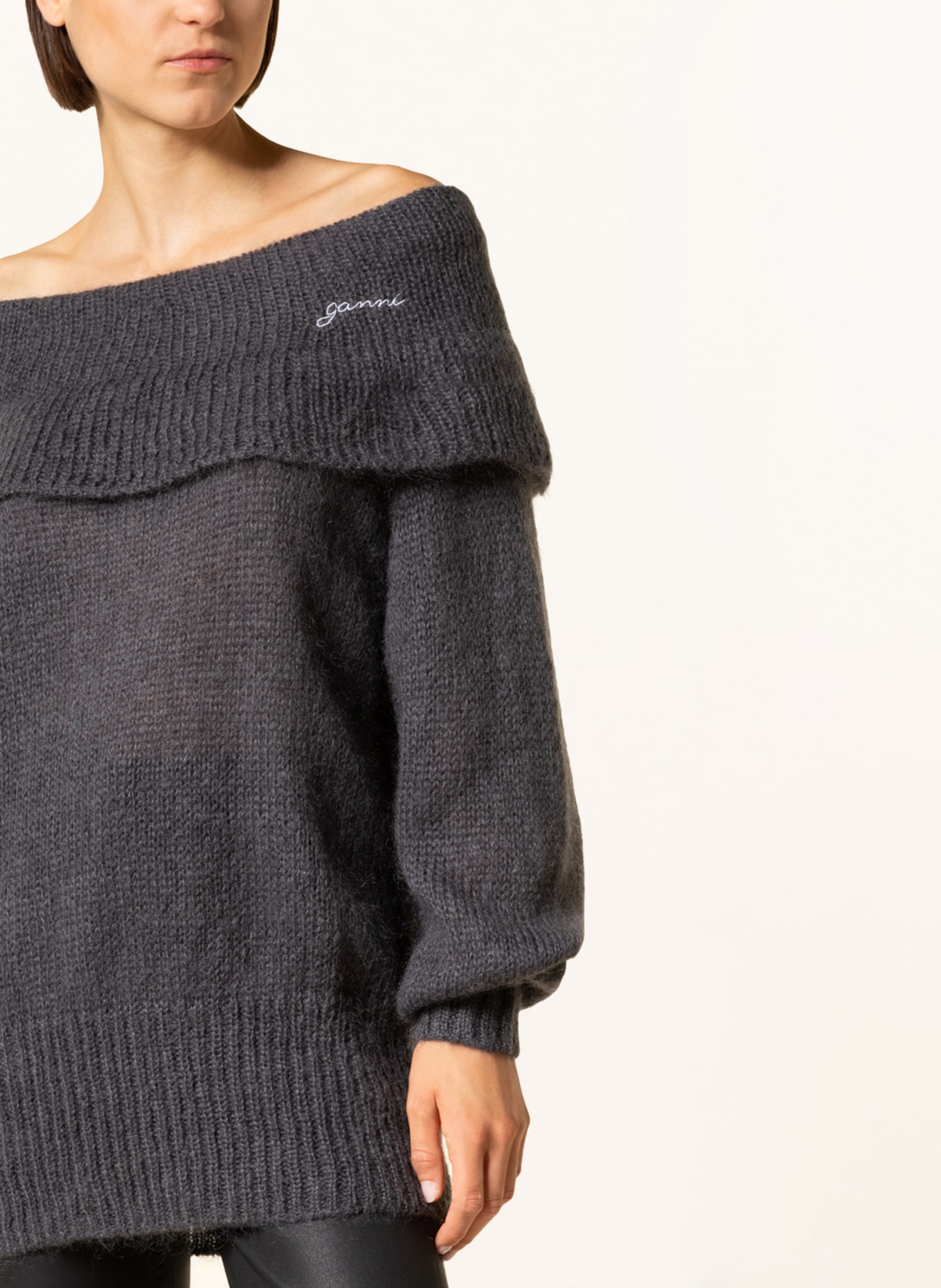 GANNI Off-shoulder sweater with mohair , Color: DARK GRAY (Image 4)