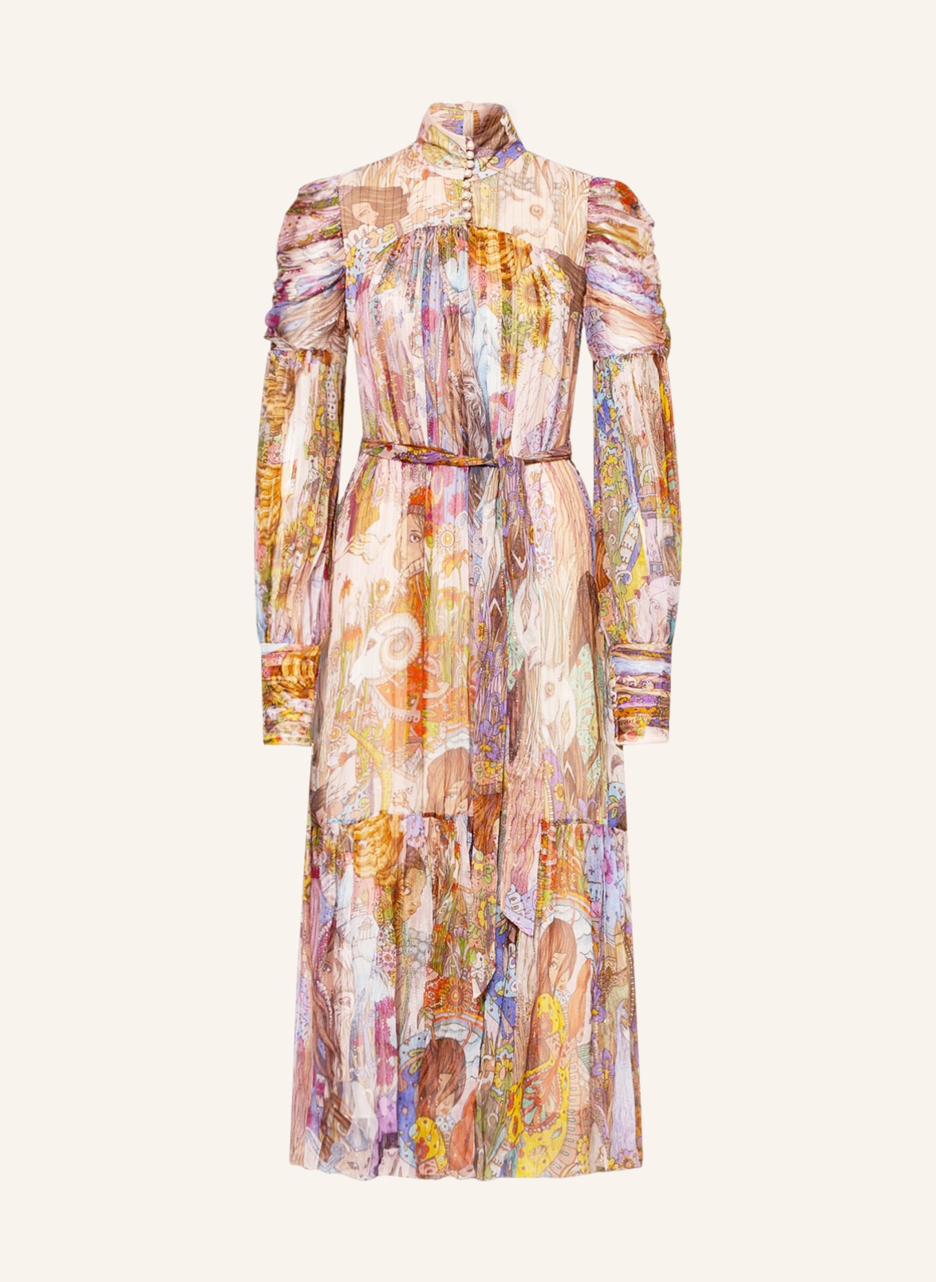 ZIMMERMANN Sil dress KALEIDOSCOPE with glitter thread, Color: SALMON/ LIGHT BLUE/ LIGHT ORANGE (Image 1)