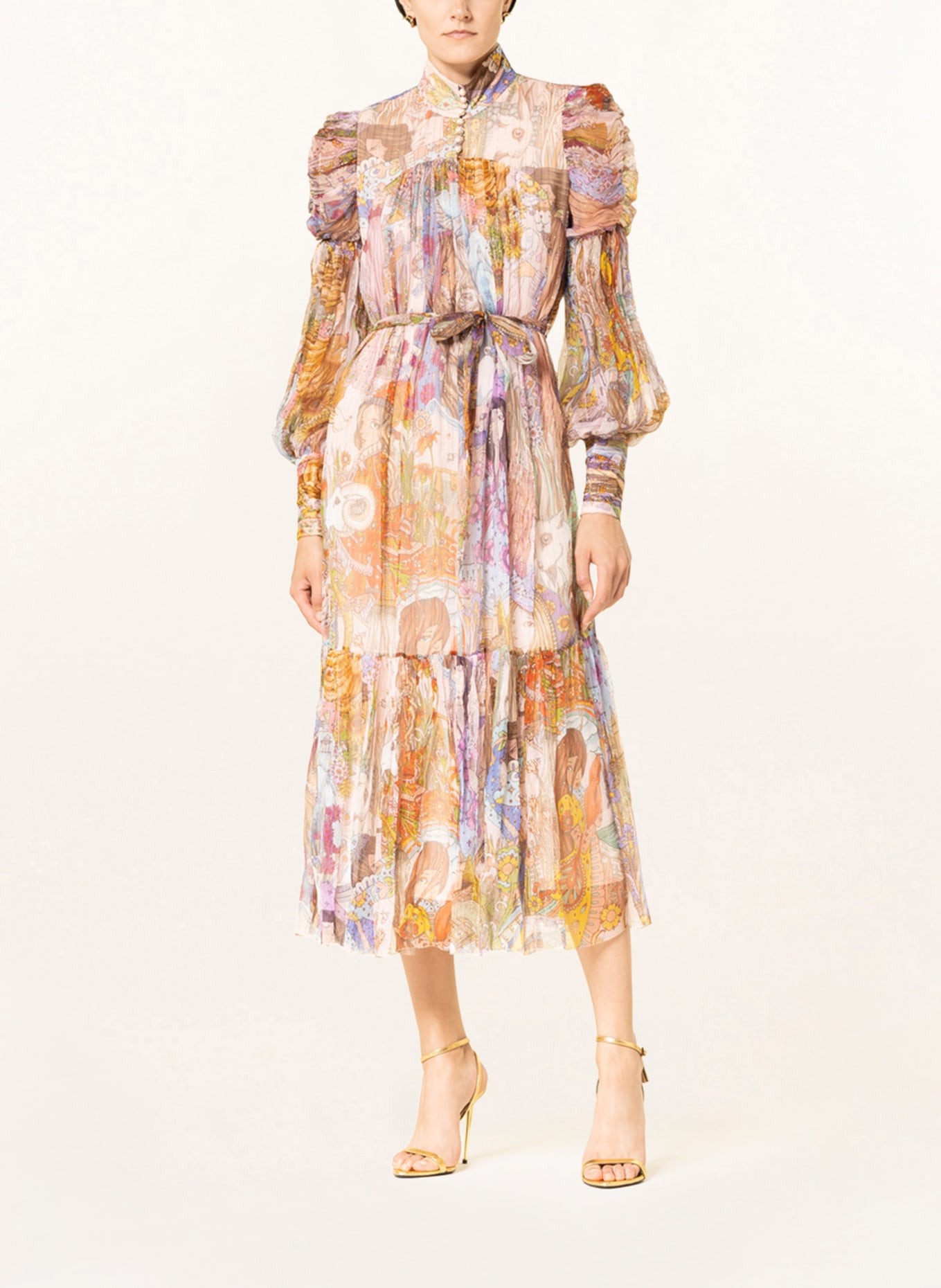ZIMMERMANN Sil dress KALEIDOSCOPE with glitter thread, Color: SALMON/ LIGHT BLUE/ LIGHT ORANGE (Image 2)