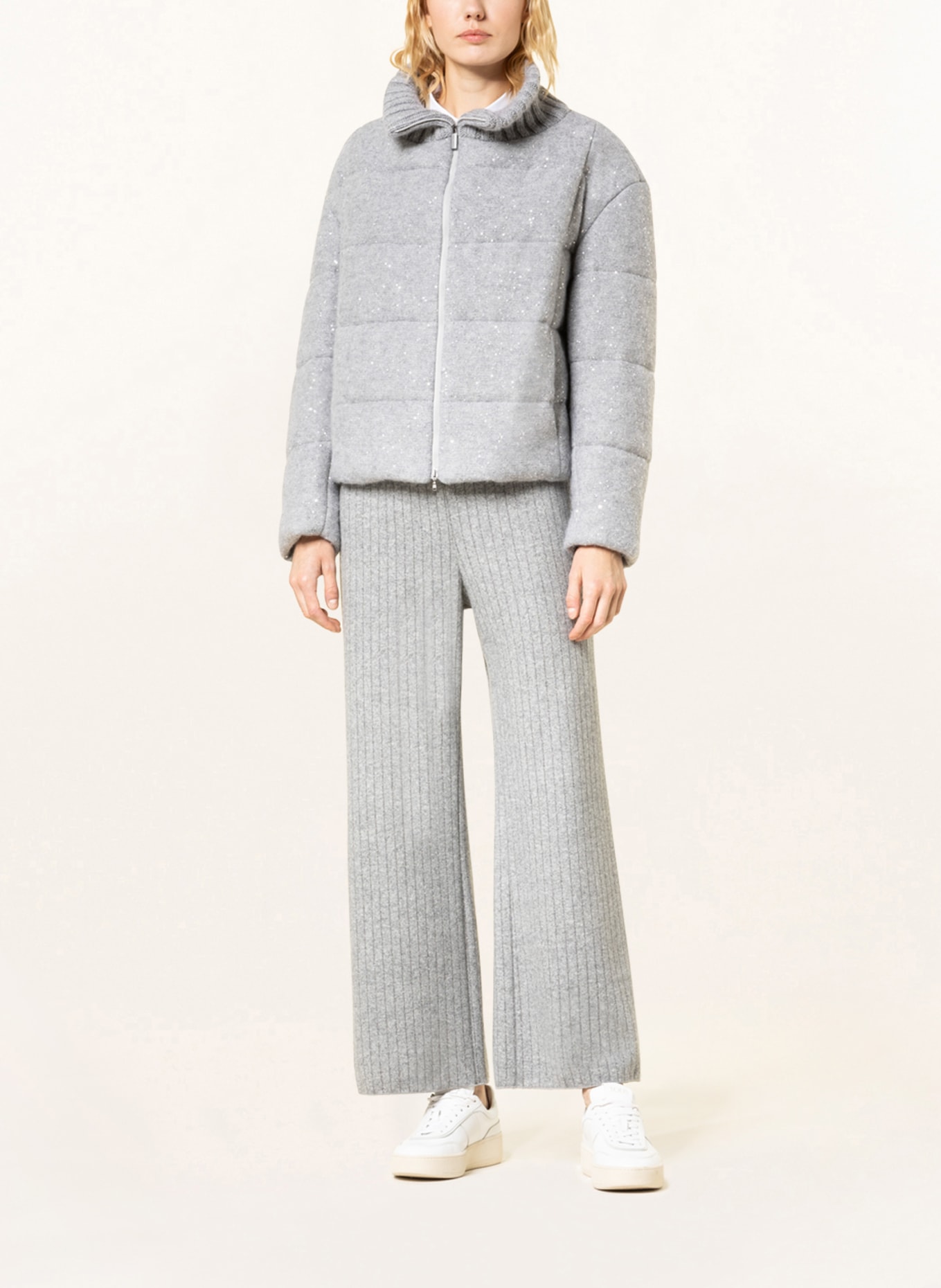 FABIANA FILIPPI Quilted jacket with merino wool and sequins, Color: GRAY (Image 2)
